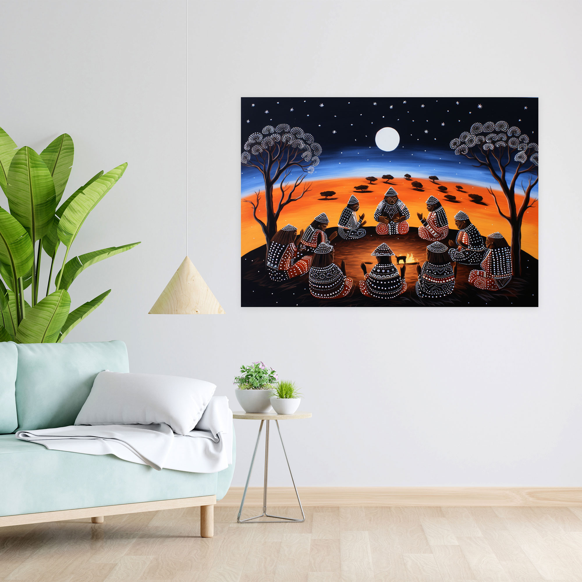 Aboriginal Canvas Print: Elders Around Campfire - Aborginal, Canvas, Wall Decoration, Campfire