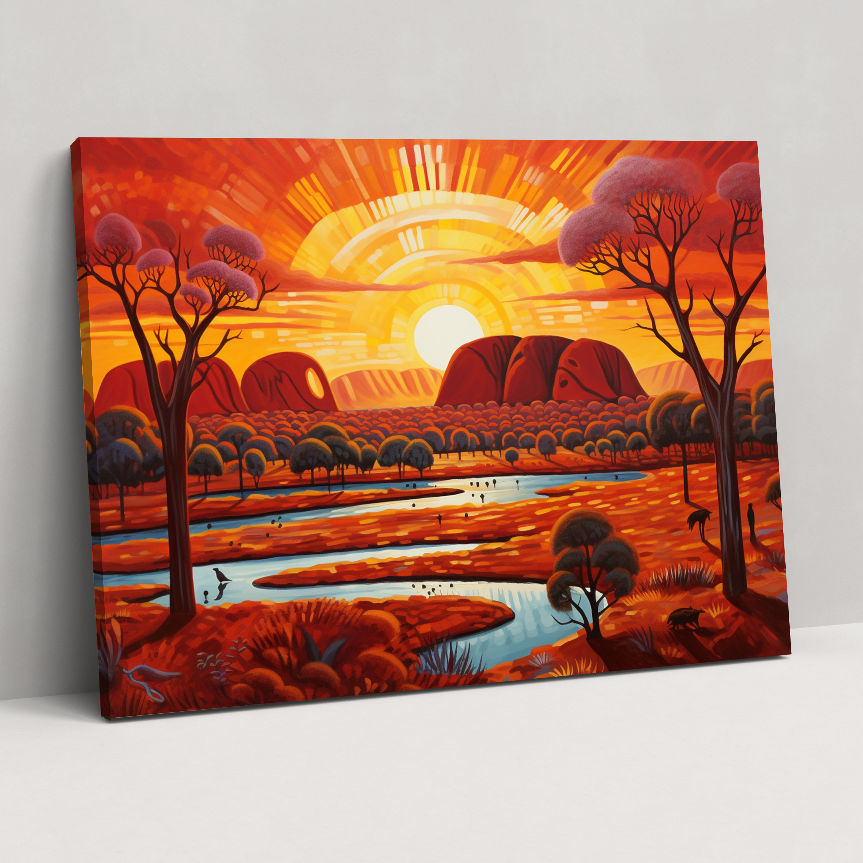 Aboriginal Landscape Canvas Print - Aborginal, Uluru, Wall Art, Indigenous Art