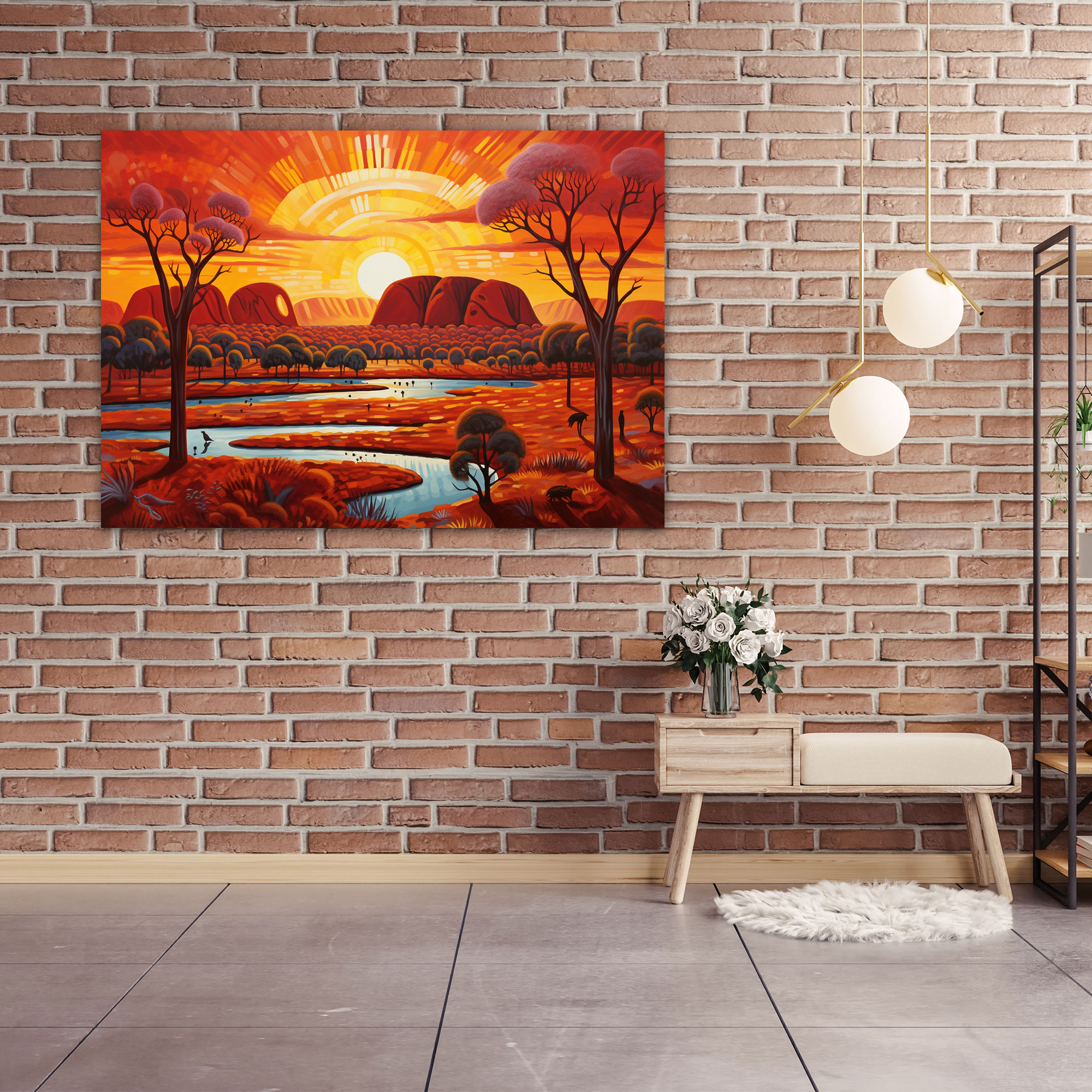 Aboriginal Landscape Canvas Print - Aborginal, Uluru, Wall Art, Indigenous Art