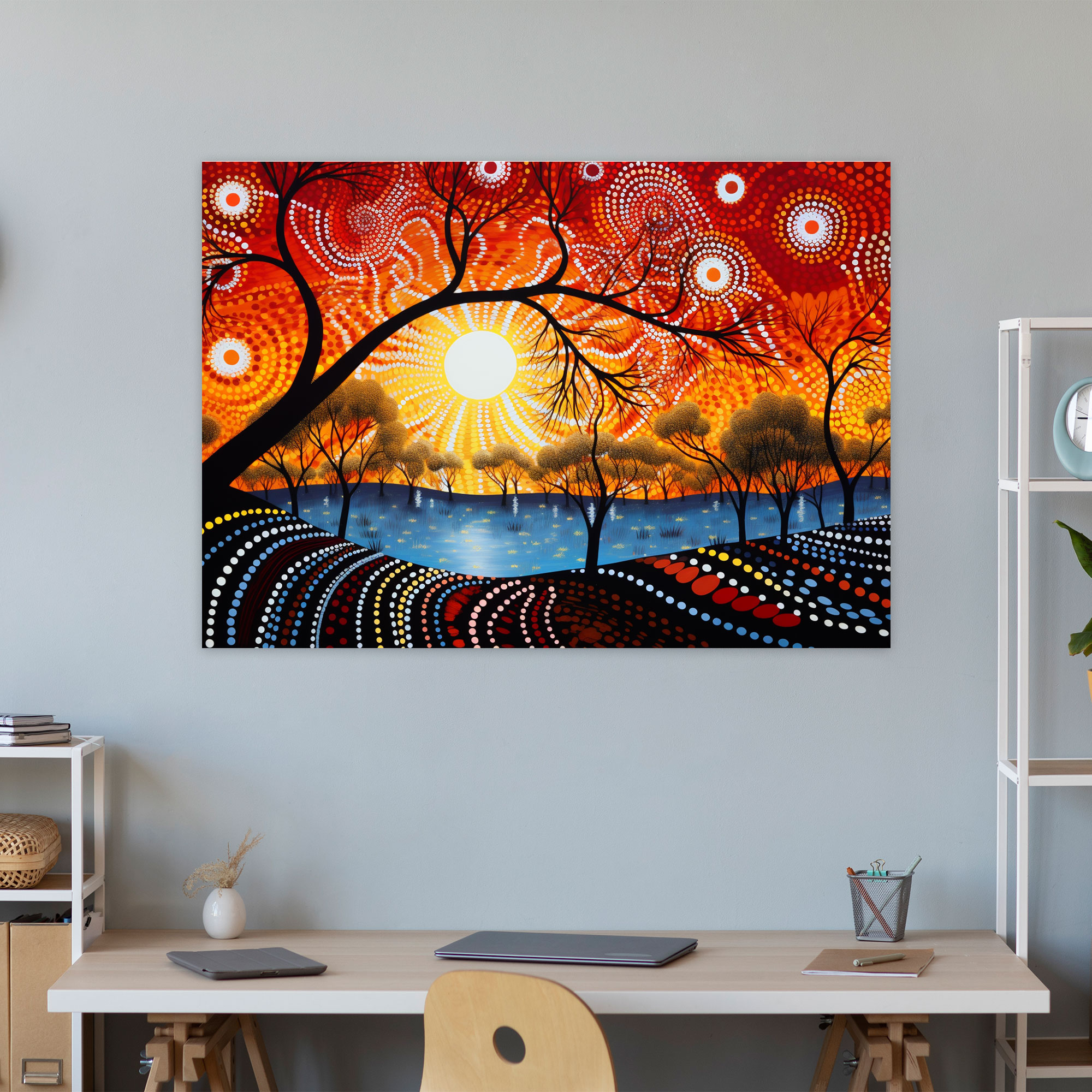 Aboriginal Dot Painting Wall Art - Aborginal, Wall Decoration, Vibrant Colors, Canvas
