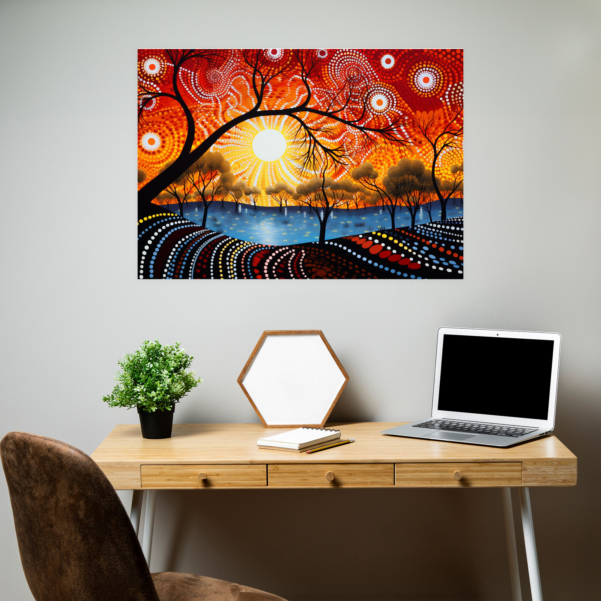 Aboriginal Dot Painting Wall Art - Aborginal, Wall Decoration, Vibrant Colors, Canvas