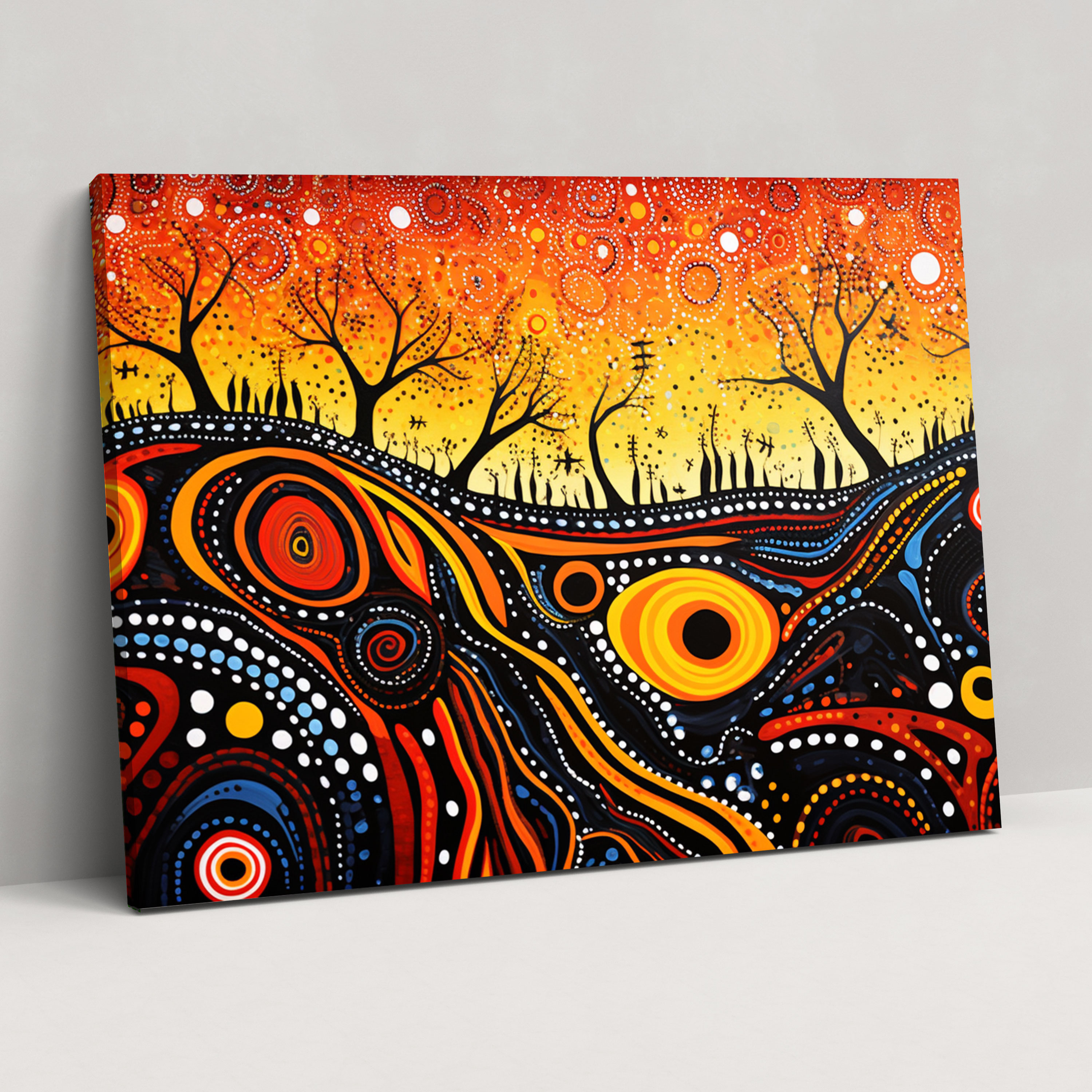 Aboriginal-Inspired Abstract Canvas Print - Aborginal, Wall Art, Traditional Symbolism, Aboriginal