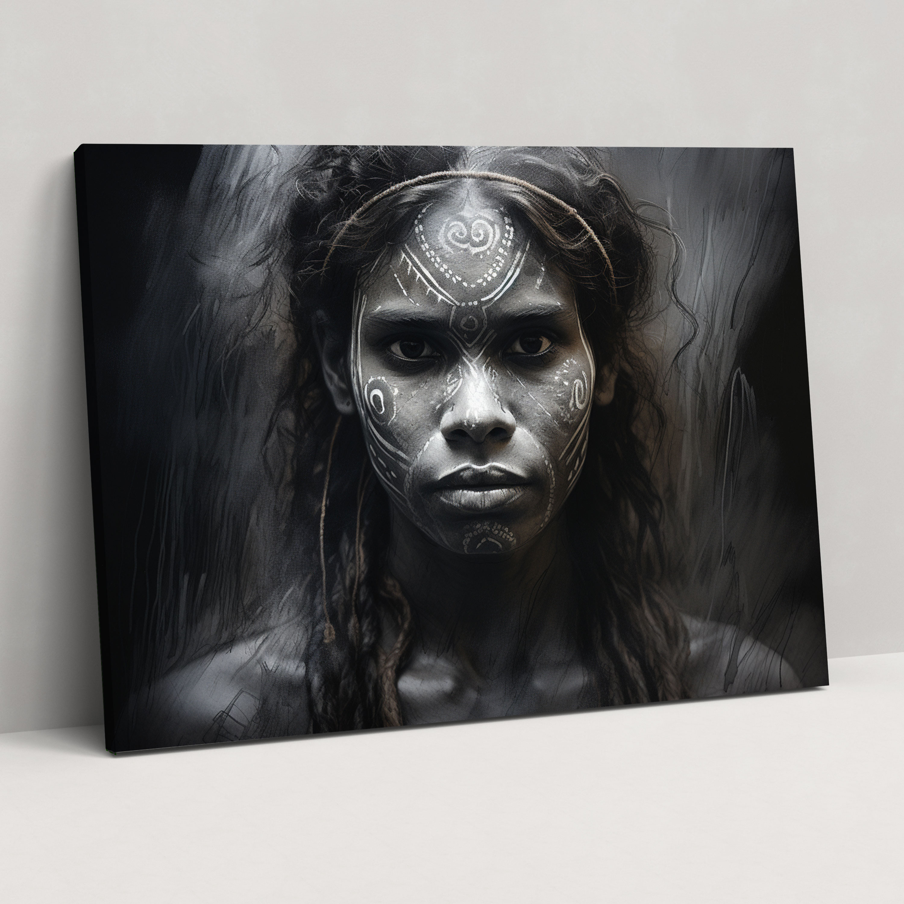 Aboriginal Woman Wall Art - Aborginal, Beauty, Charcoal Sketch, Traditional Body Paint