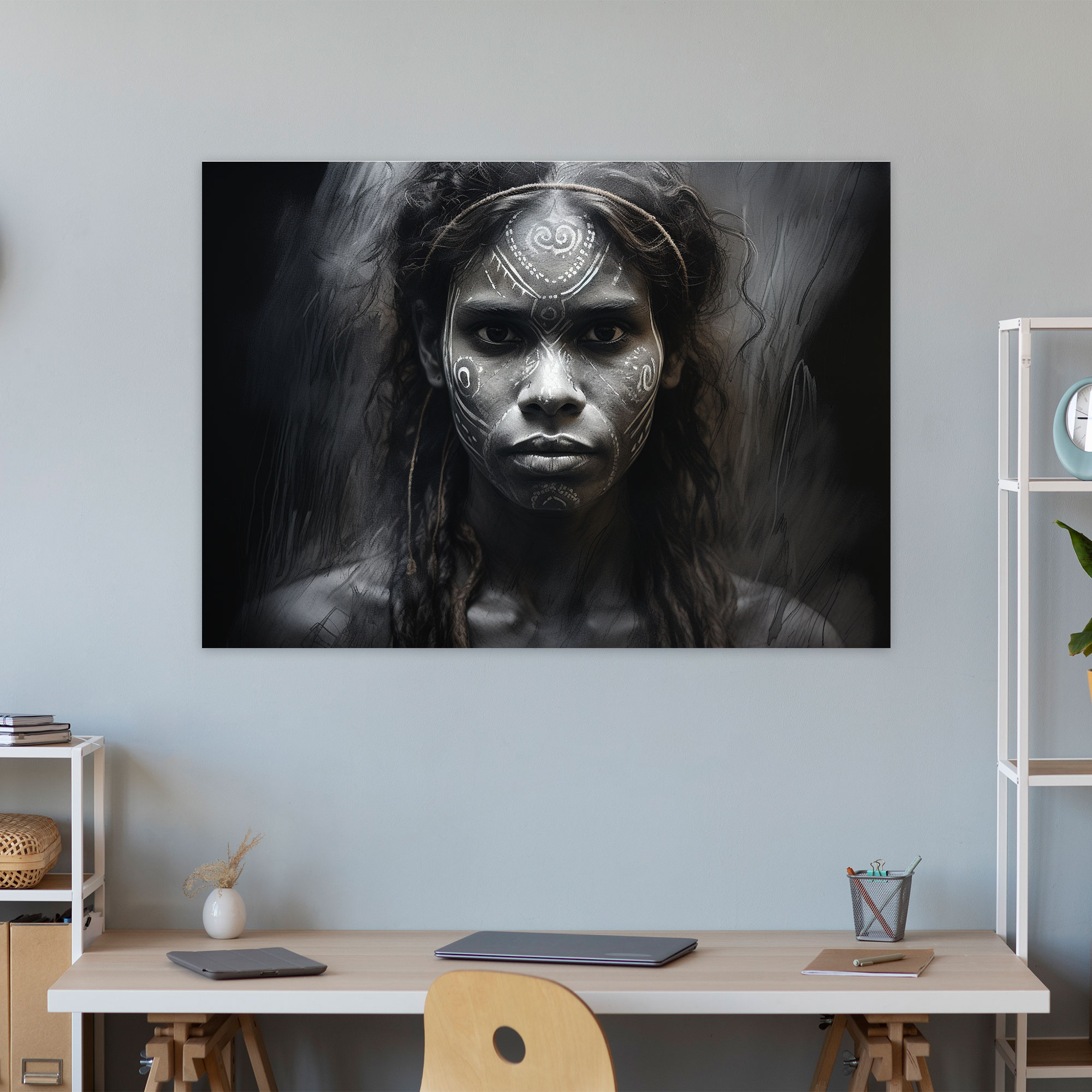 Aboriginal Woman Wall Art - Aborginal, Beauty, Charcoal Sketch, Traditional Body Paint
