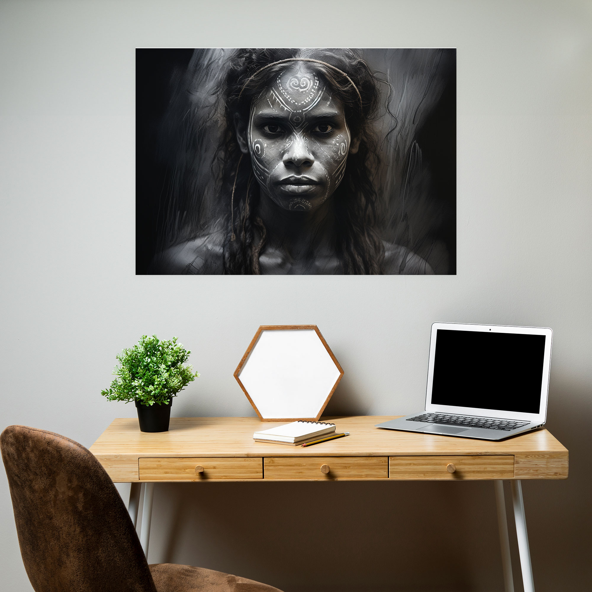 Aboriginal Woman Wall Art - Aborginal, Beauty, Charcoal Sketch, Traditional Body Paint