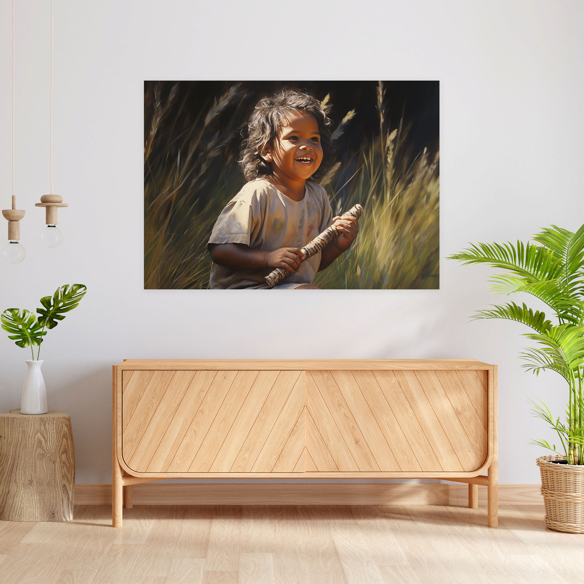 Aboriginal Child Canvas Print - Aborginal, Wilderness, Home Decoration, Didgeridoo