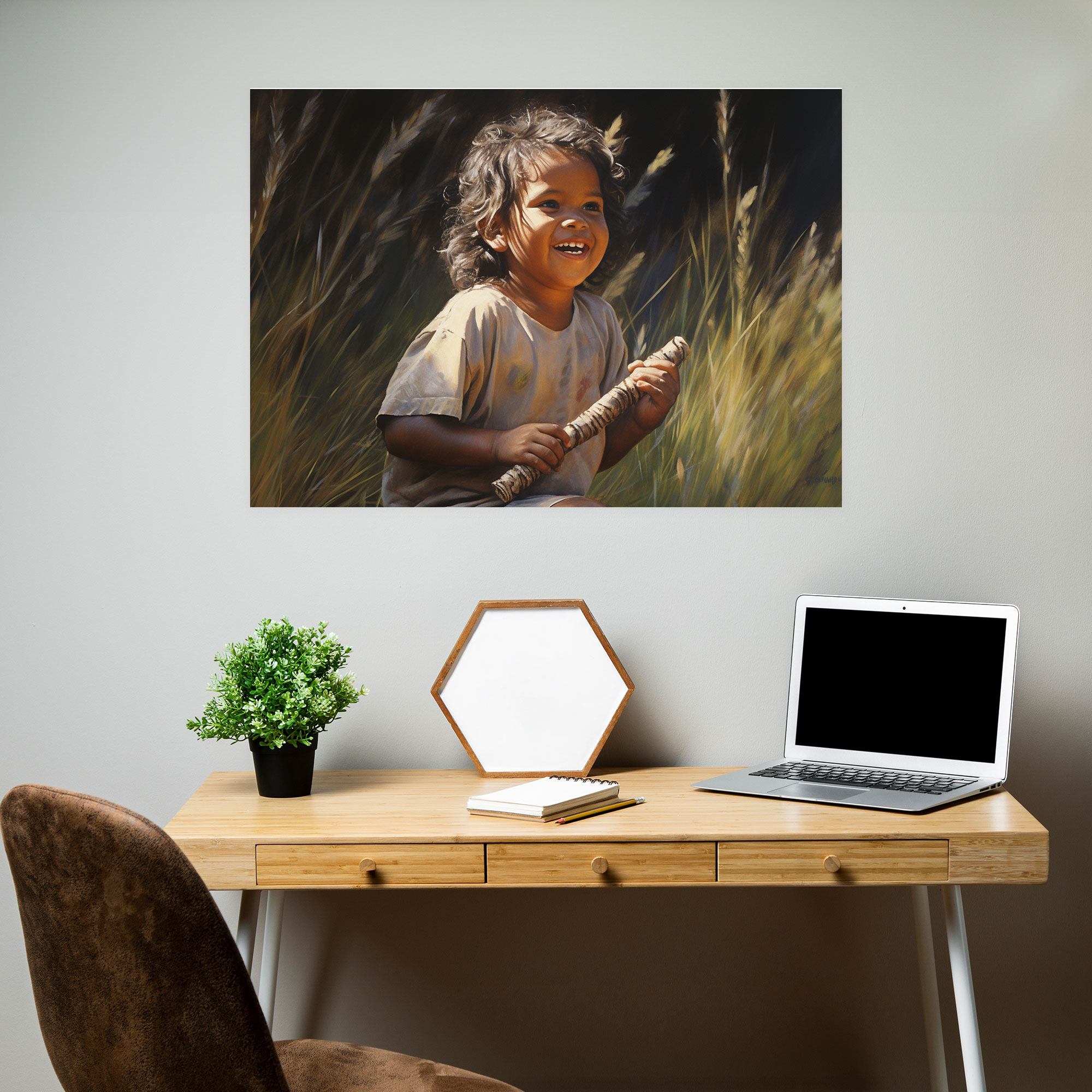 Aboriginal Child Canvas Print - Aborginal, Wilderness, Home Decoration, Didgeridoo