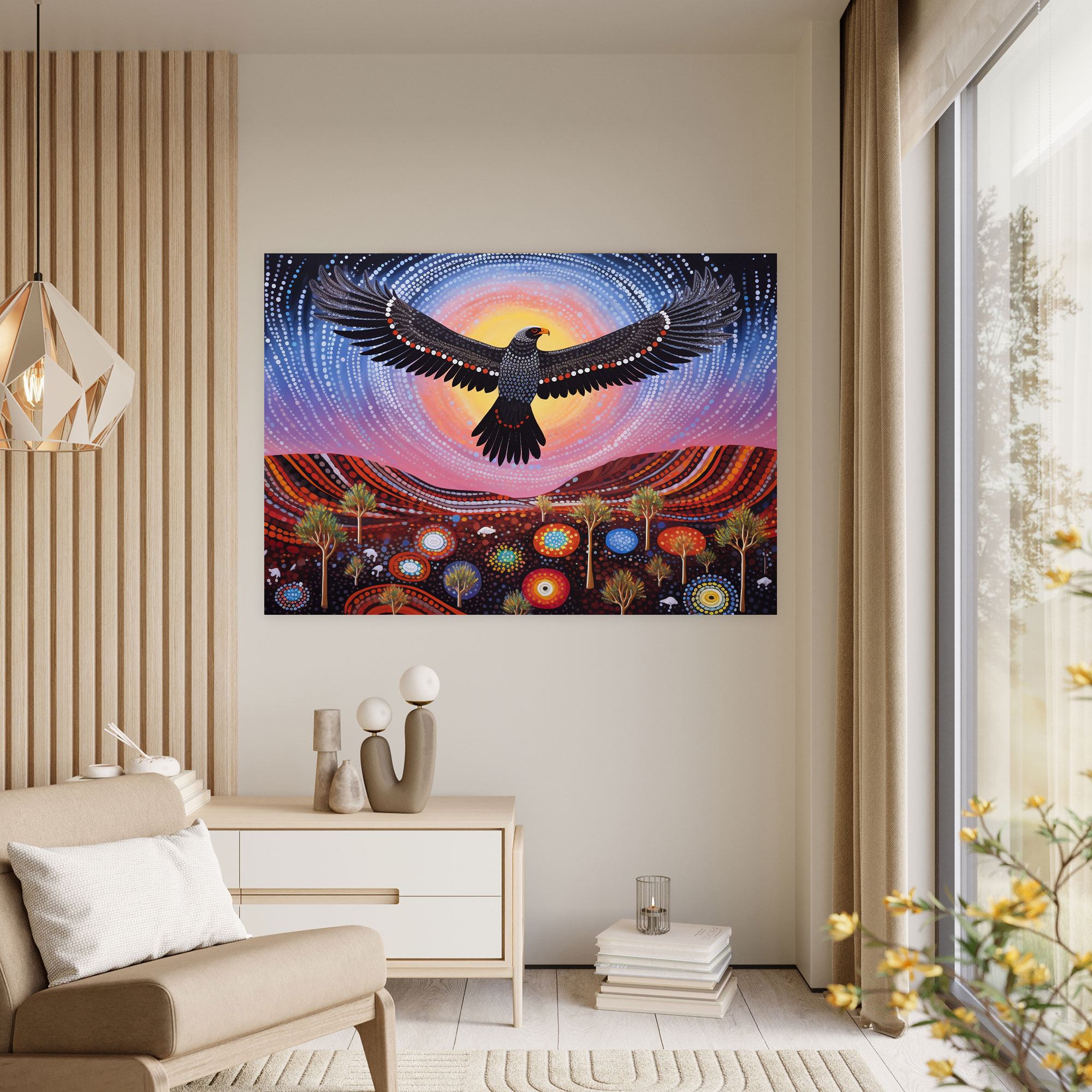 Aboriginal Canvas Print - Majestic Eagle In Colorful Desert Landscape - Aborginal, Canvas Print, Canvas, Home Decoration
