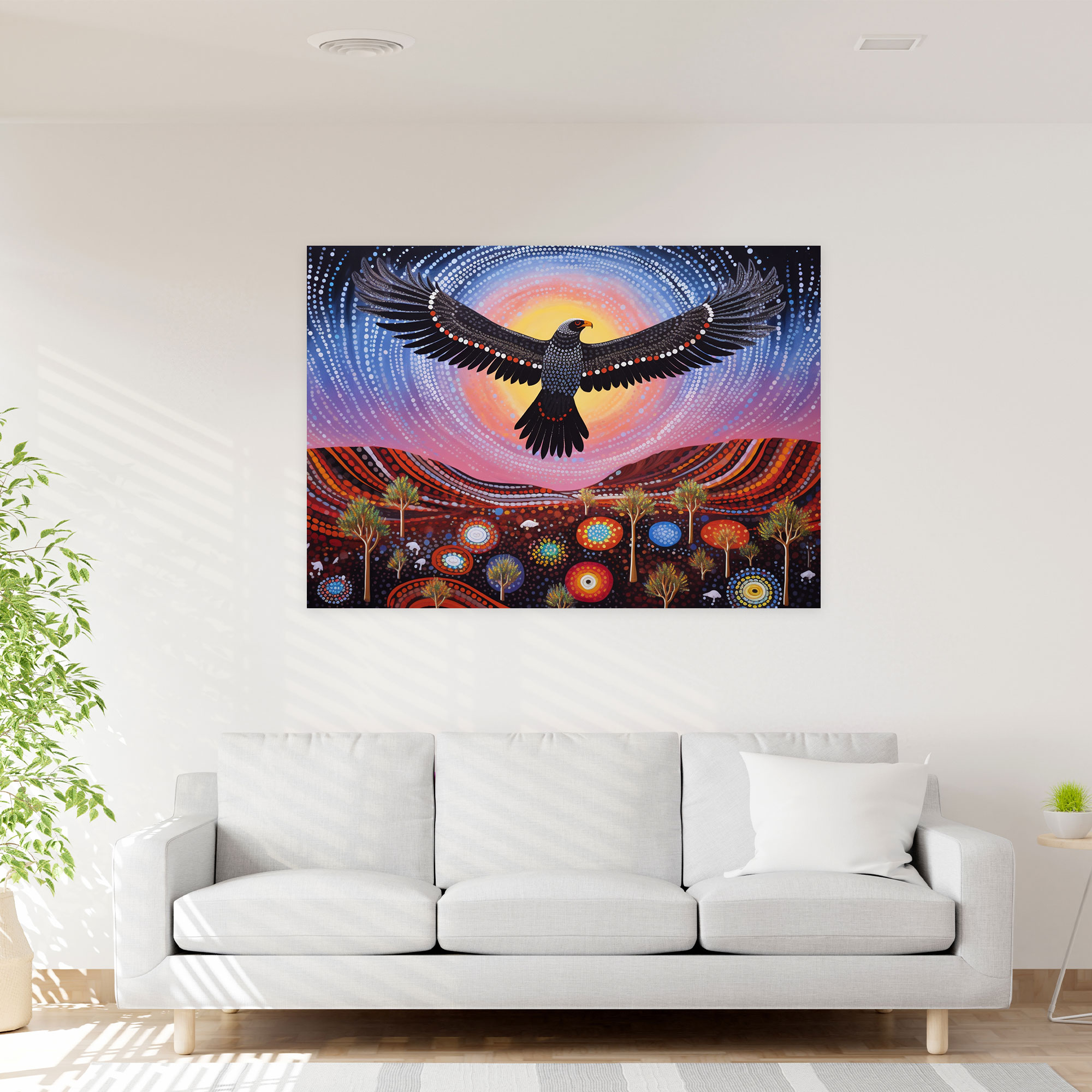 Aboriginal Canvas Print - Majestic Eagle In Colorful Desert Landscape - Aborginal, Canvas Print, Canvas, Home Decoration