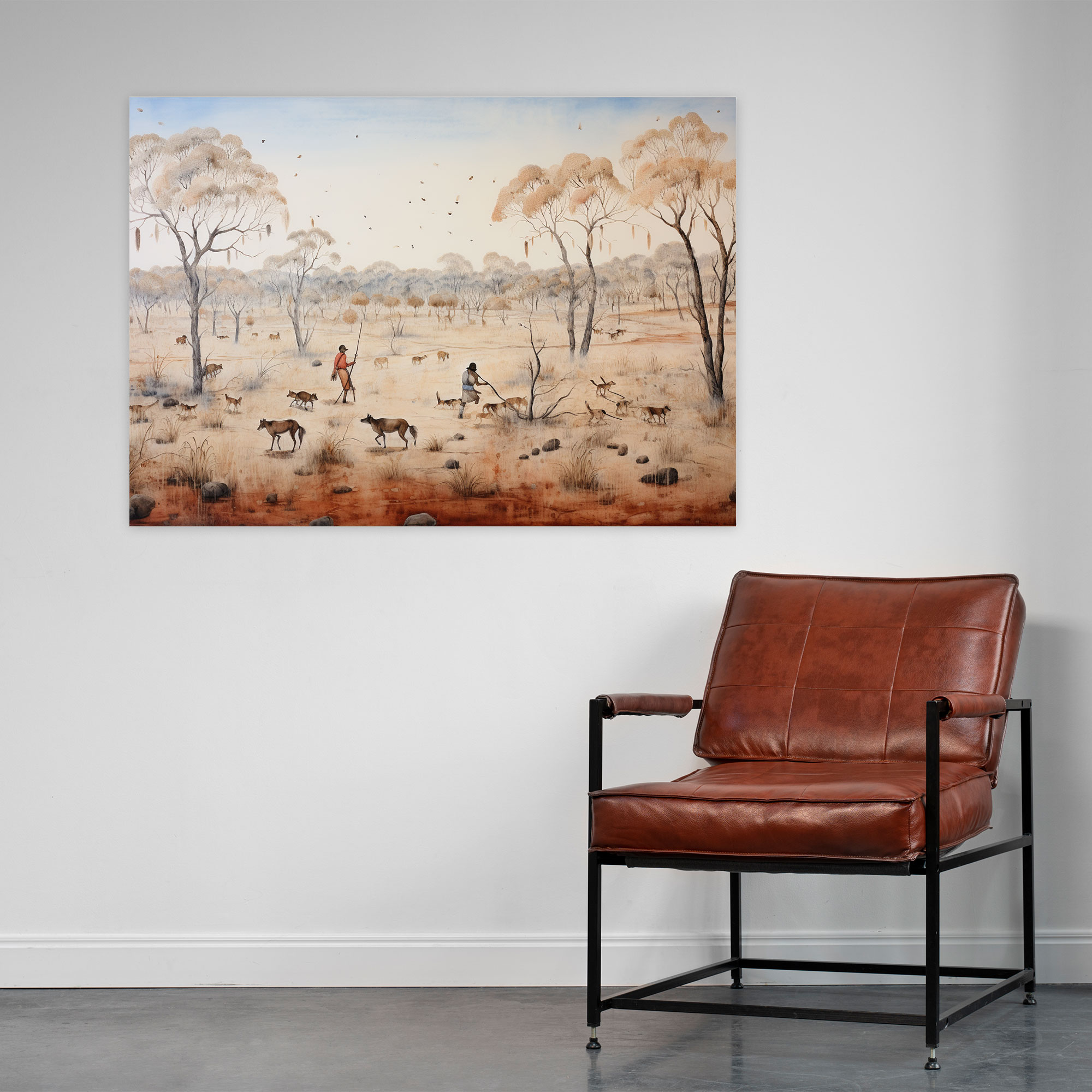 Aboriginal Canvas Print - Traditional Hunting Scene With Hunters And Dogs - Aborginal, Canvas Wall Art, Hunting Scene, Aboriginal