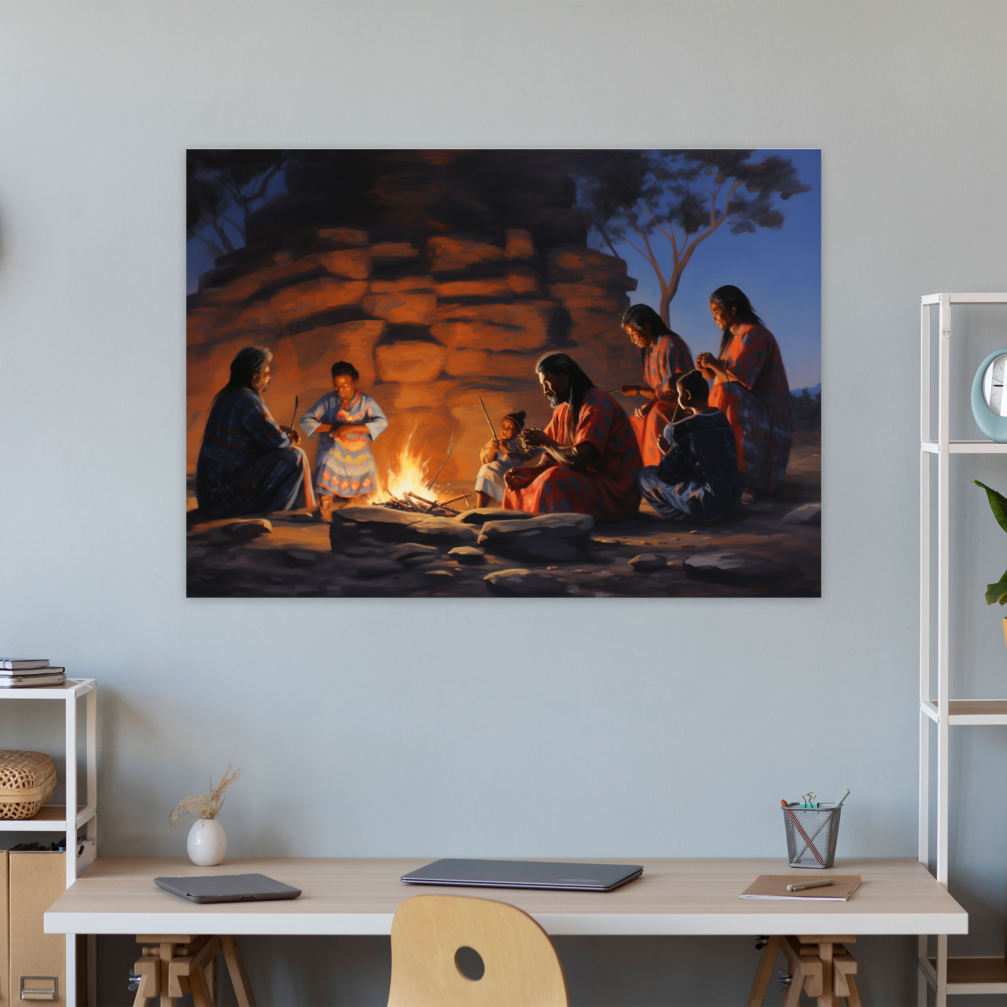 Aboriginal Wanddekoration - Familientreffen am Lagerfeuer - Aboriginal Lagerfeuer Geschichten teilen Wanddekoration