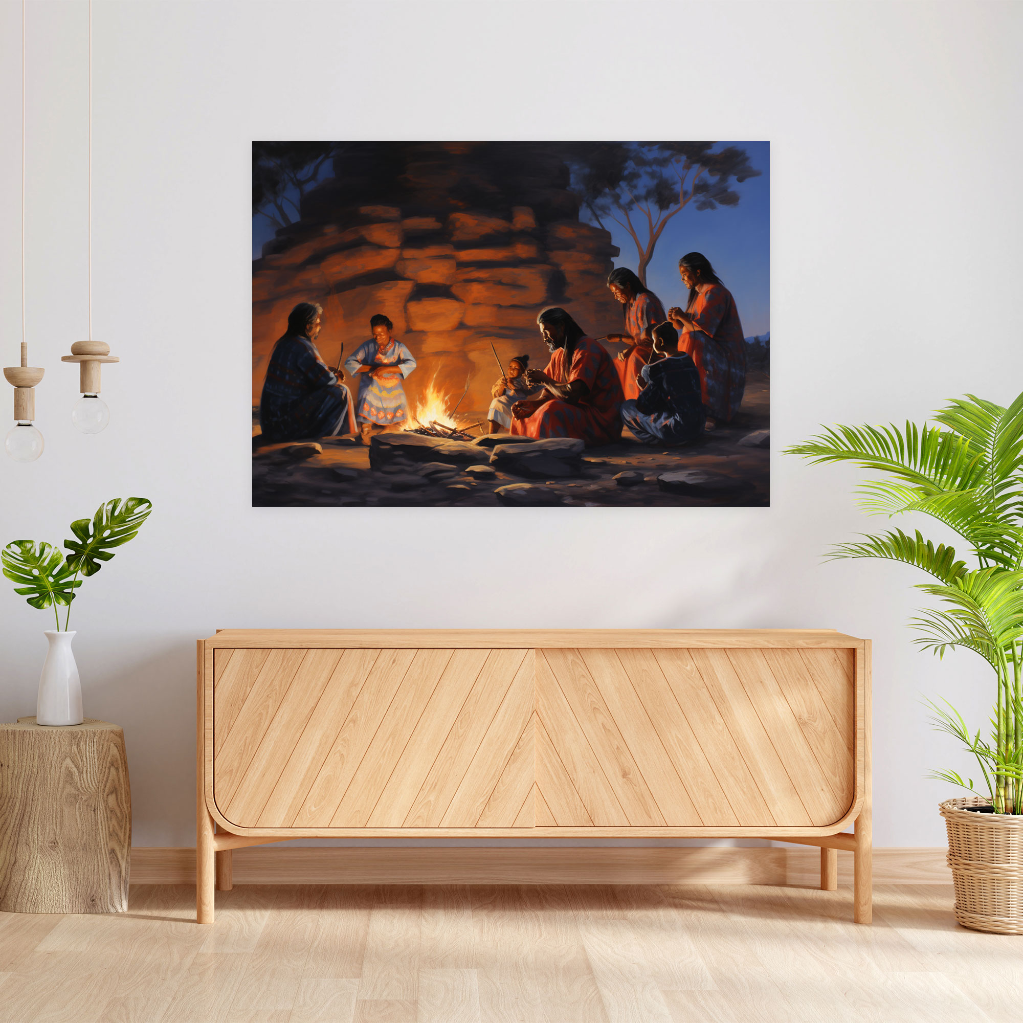 Aboriginal Wanddekoration - Familientreffen am Lagerfeuer - Aboriginal Lagerfeuer Geschichten teilen Wanddekoration