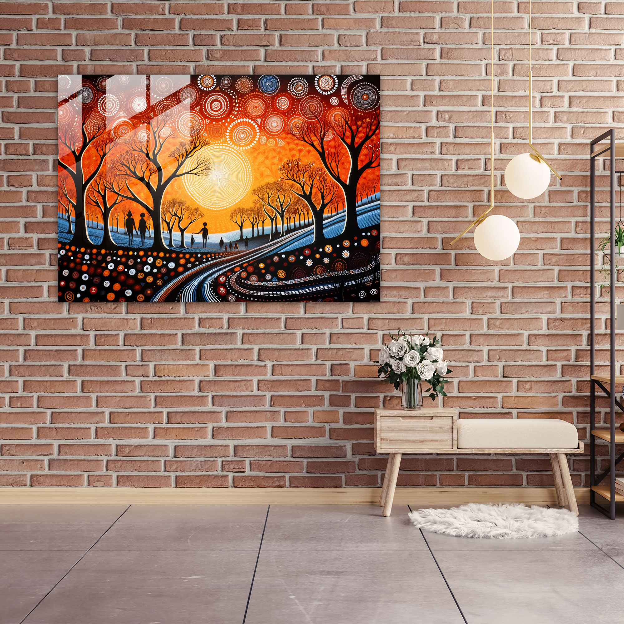Aboriginal Dreamtime Glass Print - Aborginal, Glass Art, Vibrant, Ancient Storytelling