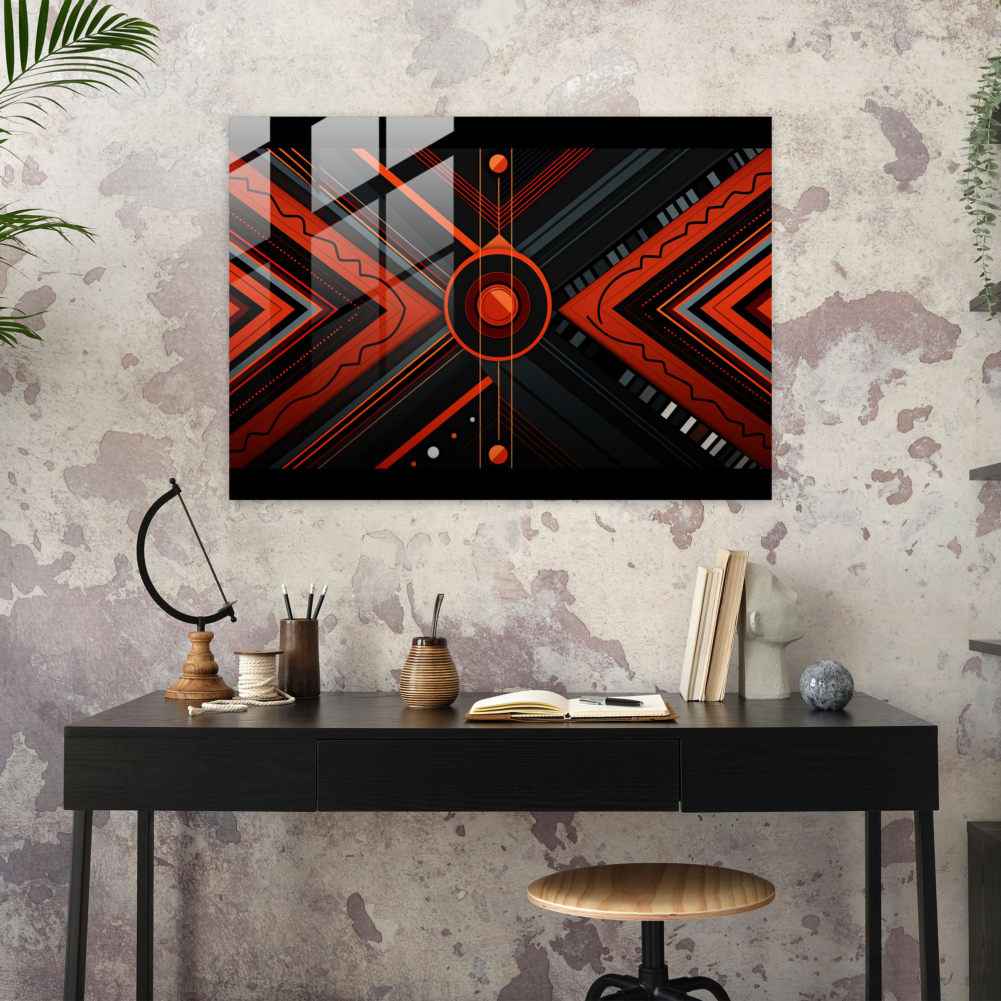 Aboriginal Geometric Glass Print - Aborginal, Tribal Patterns, Home Decoration, Minimalist