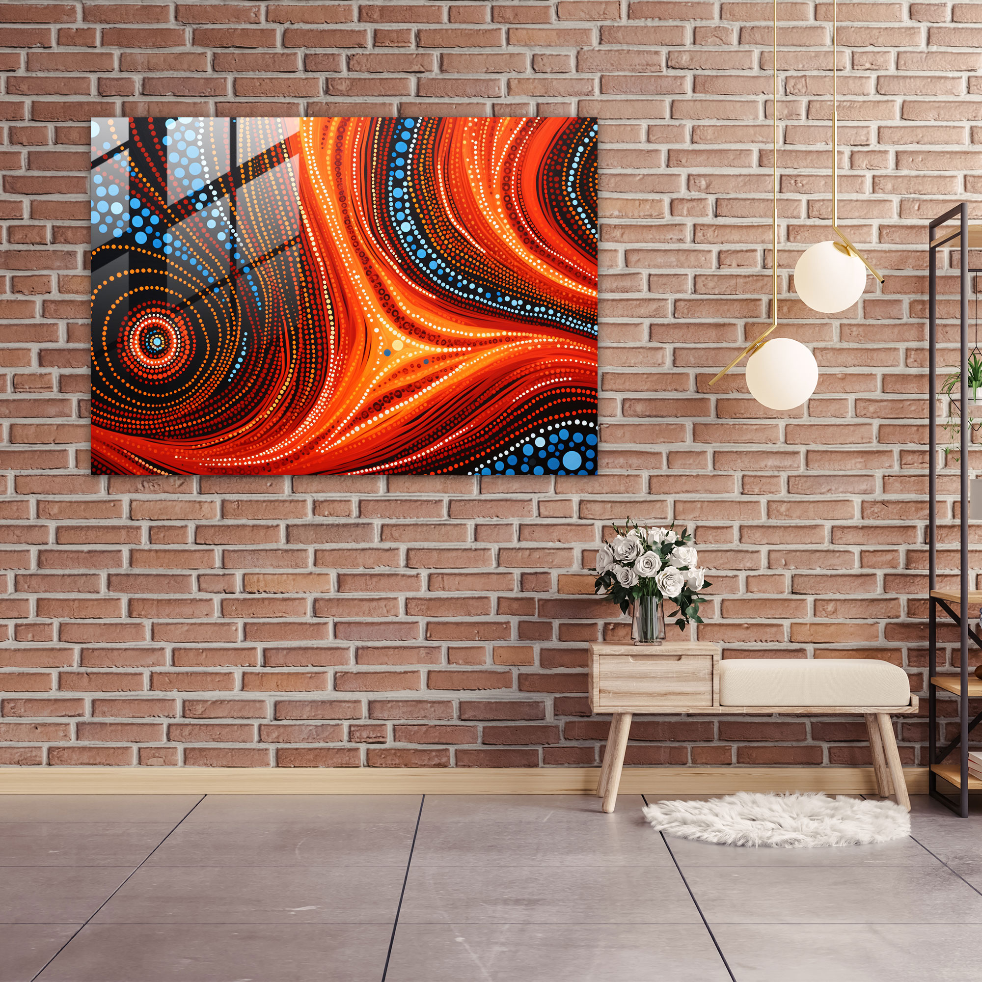 Aboriginal Glass Wall Art - Mesmerizing Dot Painting Pattern - Aborginal, Wall Decoration, Home Decoration, Dot Painting