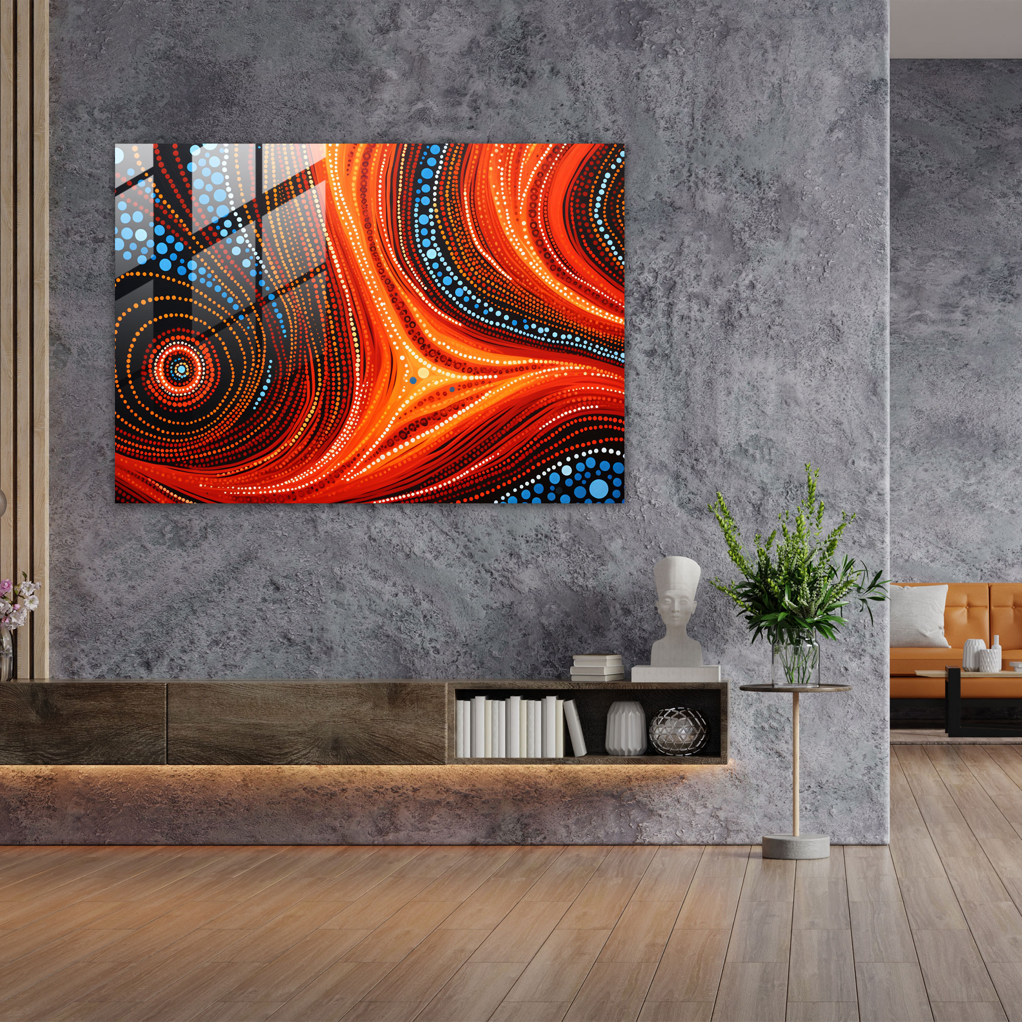 Aboriginal Glass Wall Art - Mesmerizing Dot Painting Pattern - Aborginal, Wall Decoration, Home Decoration, Dot Painting
