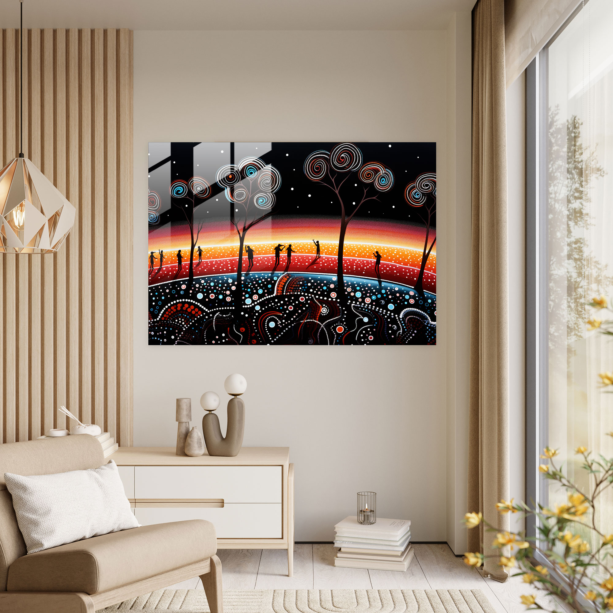 Dreamtime Glass Print - Spiritual Connection To Land And Ancestors - Aborginal, Ancestors, Glass Print, Cultural Appreciation