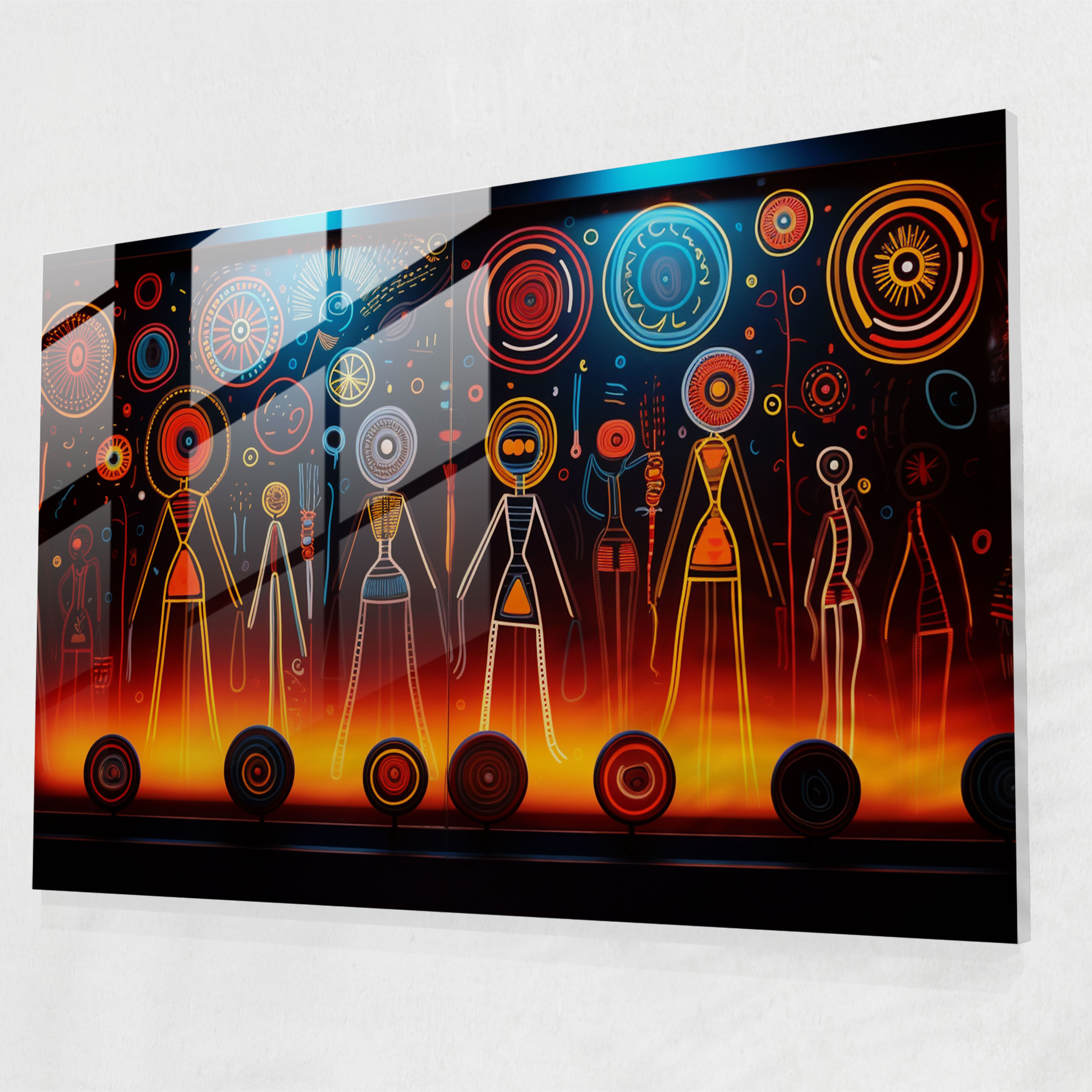 Authentic Aboriginal Glass Wall Art - Contemporary Totem Depiction - Aborginal, Home Decoration, Wall Decoration, Modern Art