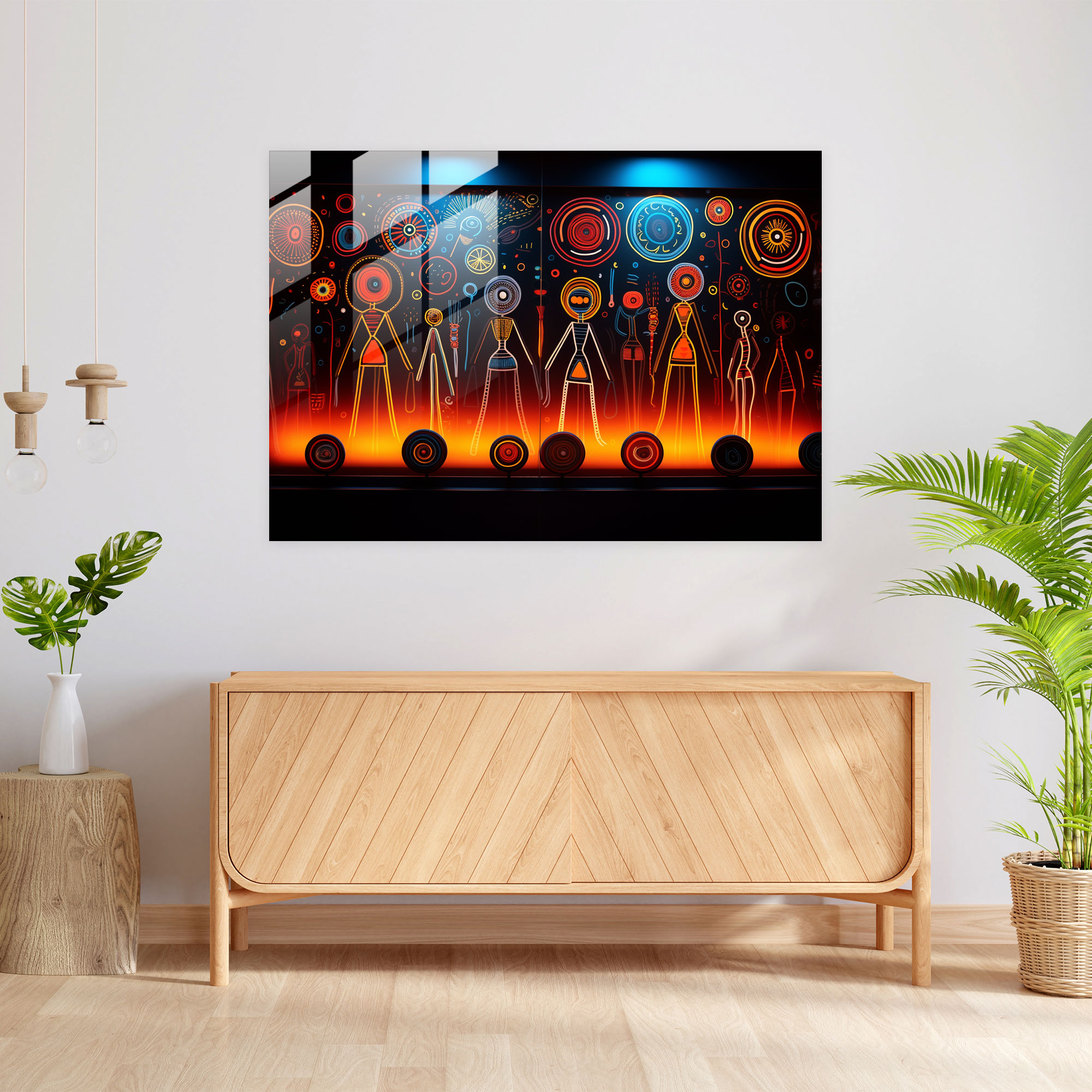 Authentic Aboriginal Glass Wall Art - Contemporary Totem Depiction - Aborginal, Home Decoration, Wall Decoration, Modern Art