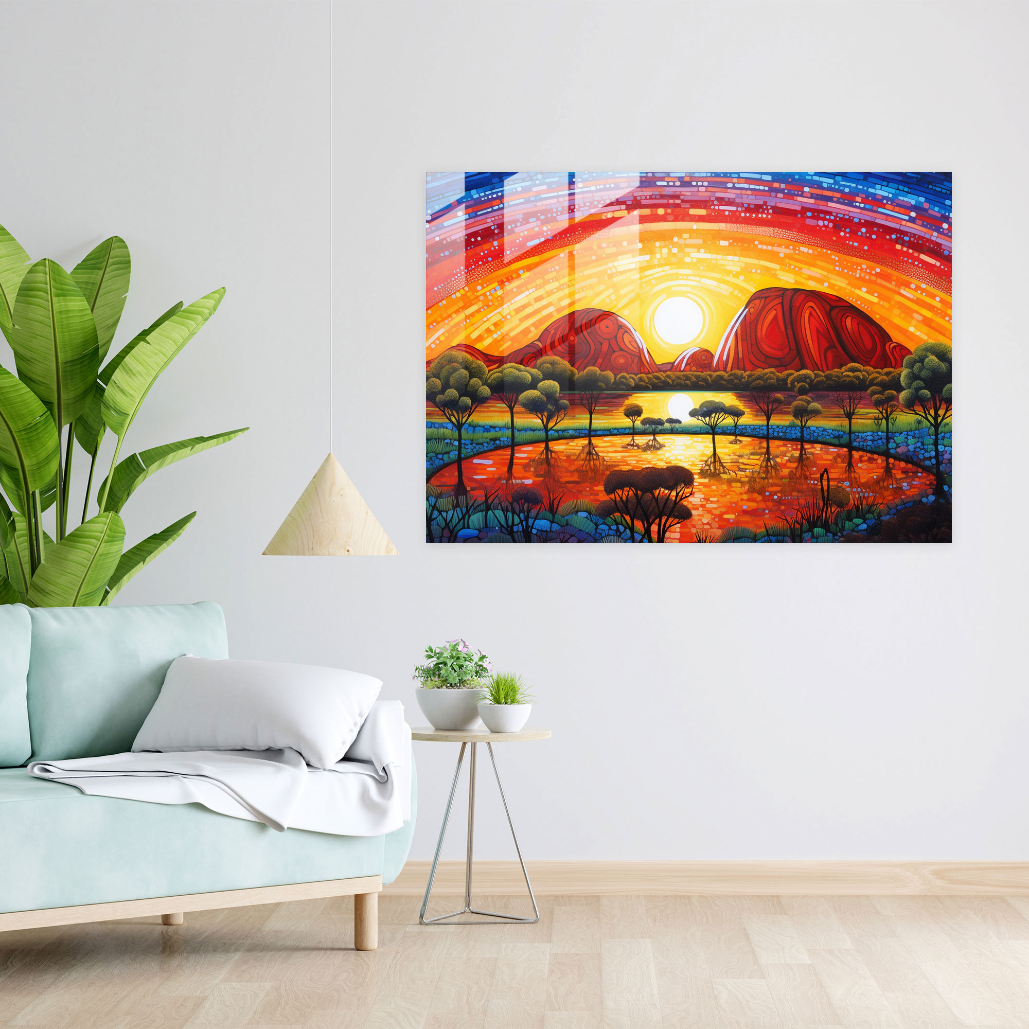 Aboriginal Glass Art - Breathtaking Uluru At Sunset Landscape - Aborginal, Landscape Painting, Uluru, Home Decoration