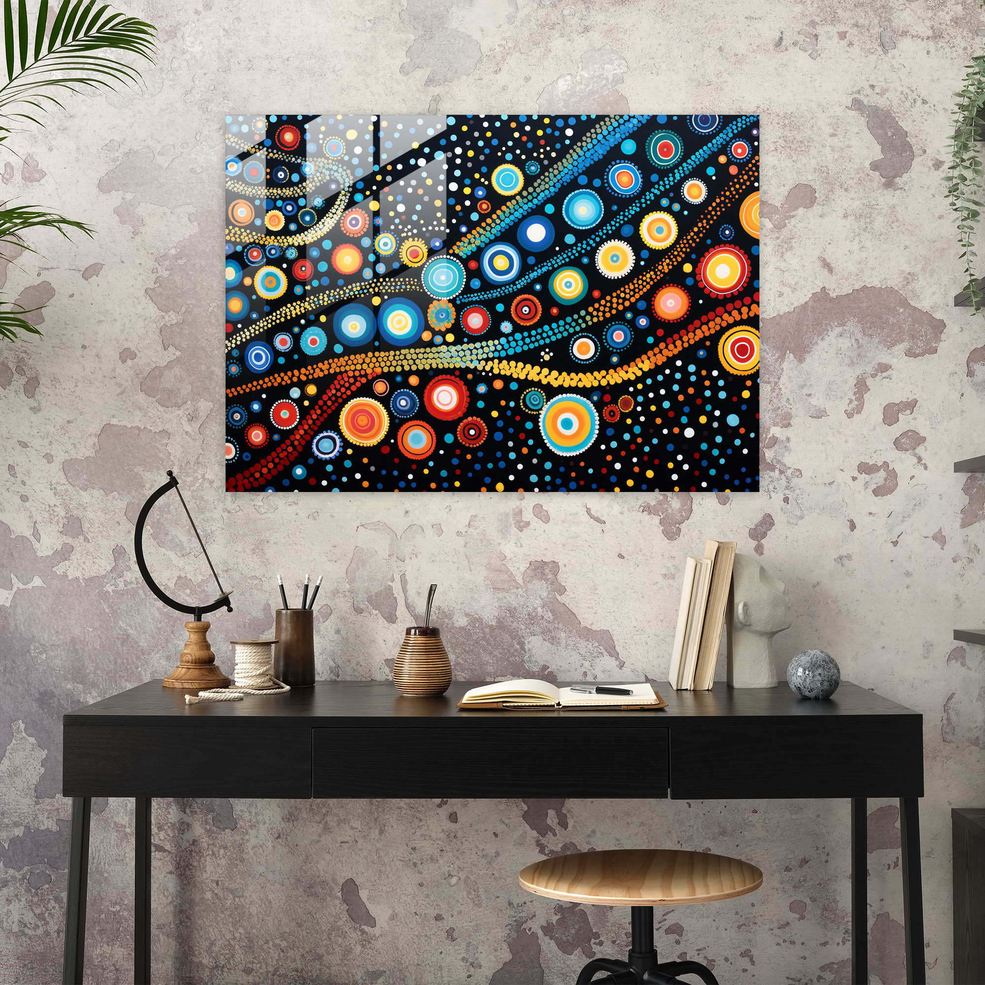 Aboriginal Fusion Glass Print - Traditional Dot Painting With Contemporary Design - Aborginal, Traditional Art, Contemporary Design, Glass Print