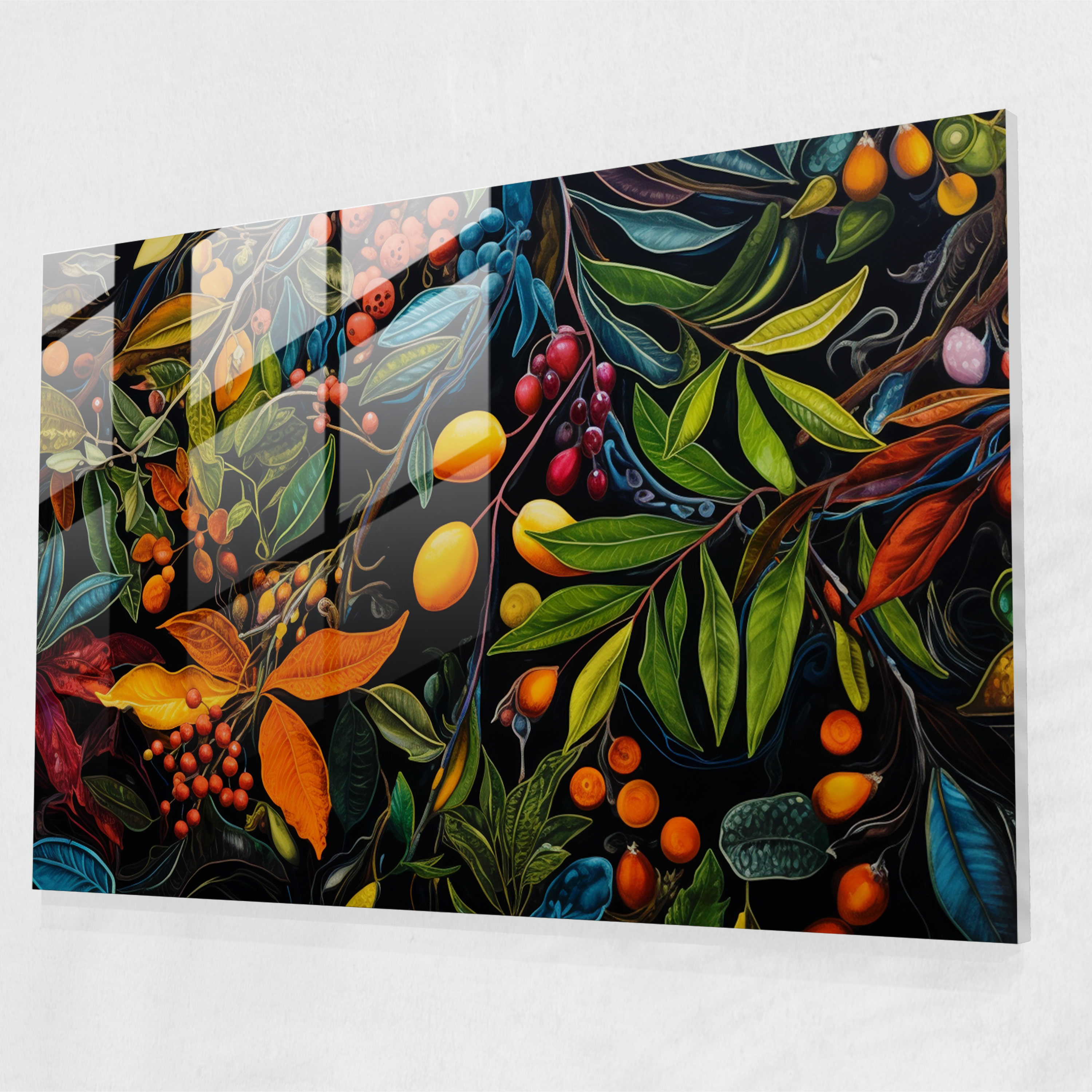 Bush Tucker Glass Art - Vibrant Aboriginal-Inspired Painting - Aborginal, Aboriginal, Glass Art, Wall Decoration