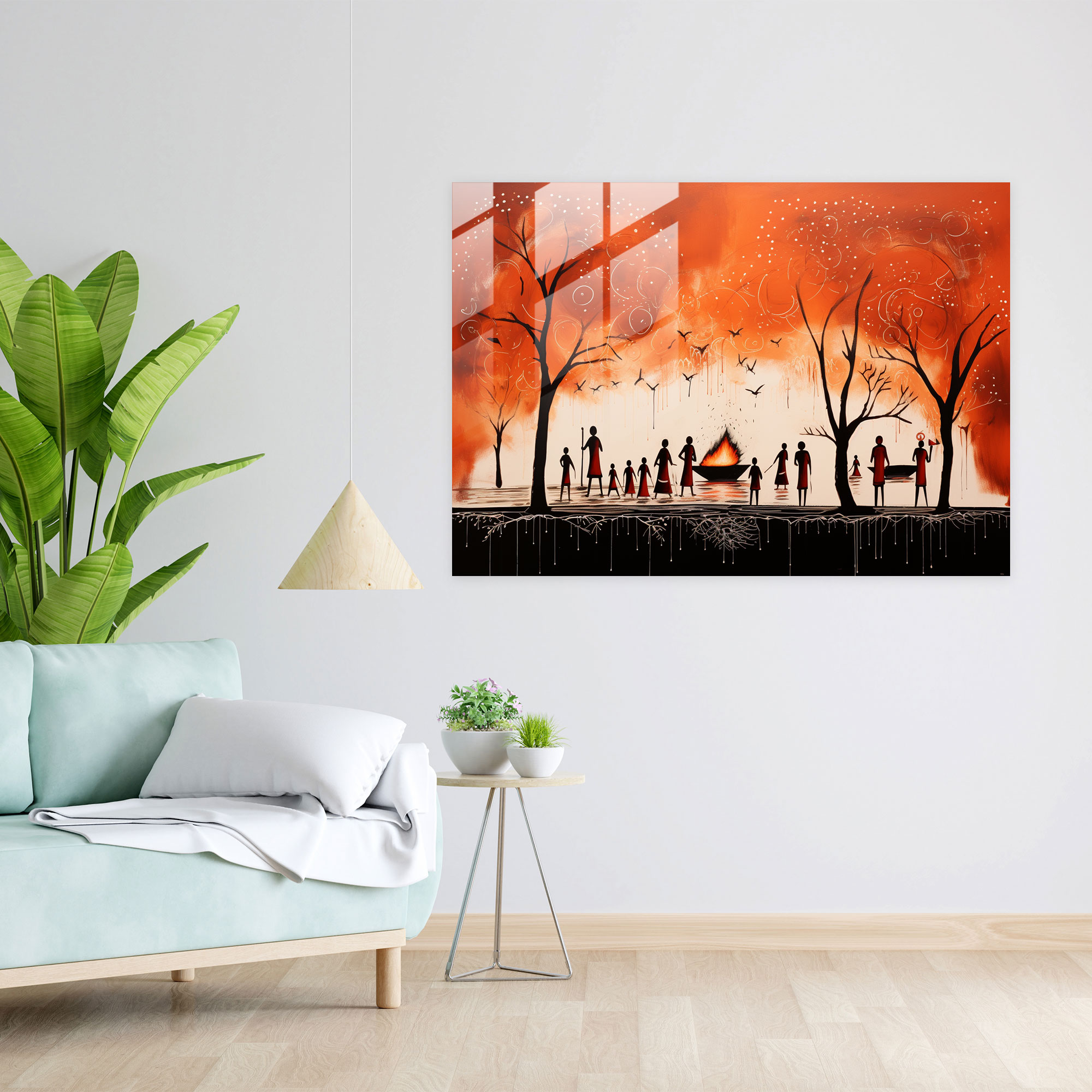 Cultural Ceremony Glass Wall Art - Contemporary Aboriginal-Inspired Representation - Aborginal, Glass Art, Aboriginal, Modern Art