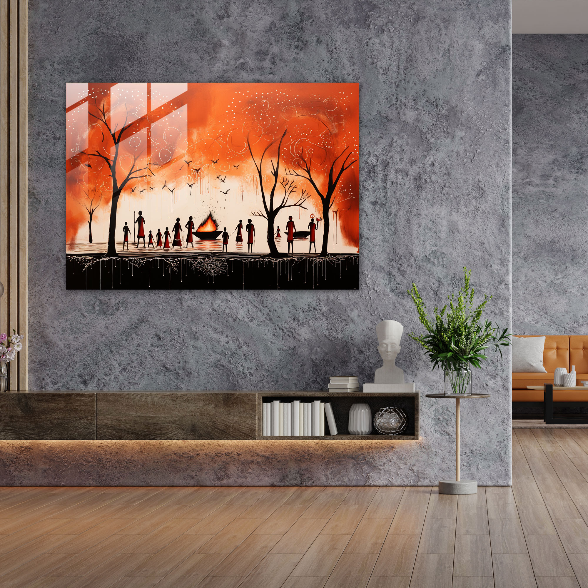 Cultural Ceremony Glass Wall Art - Contemporary Aboriginal-Inspired Representation - Aborginal, Glass Art, Aboriginal, Modern Art