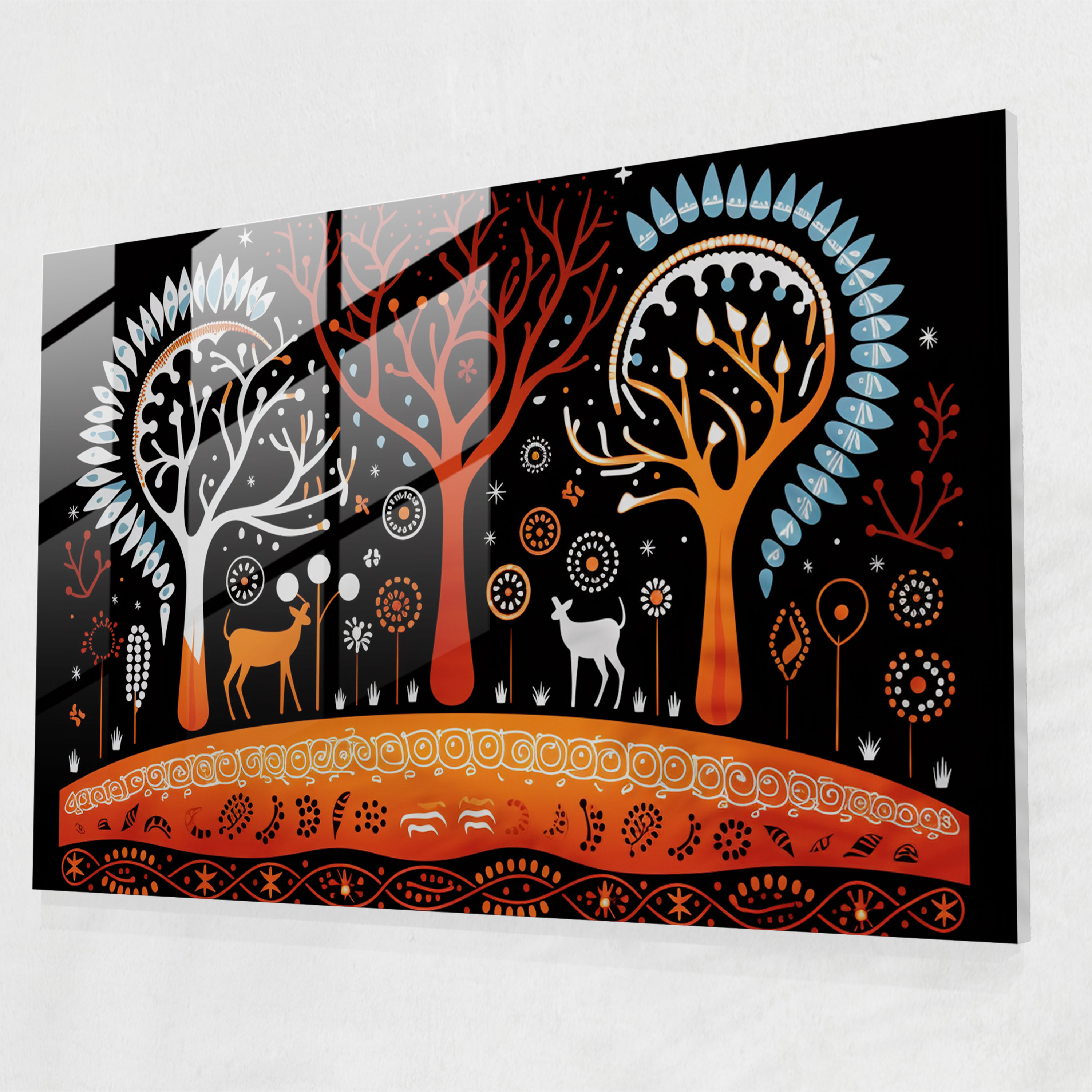 Indigenous Australian Inspired Glass Wall Art - Aborginal, Ancestral Spirits, Aboriginal, Glass Art