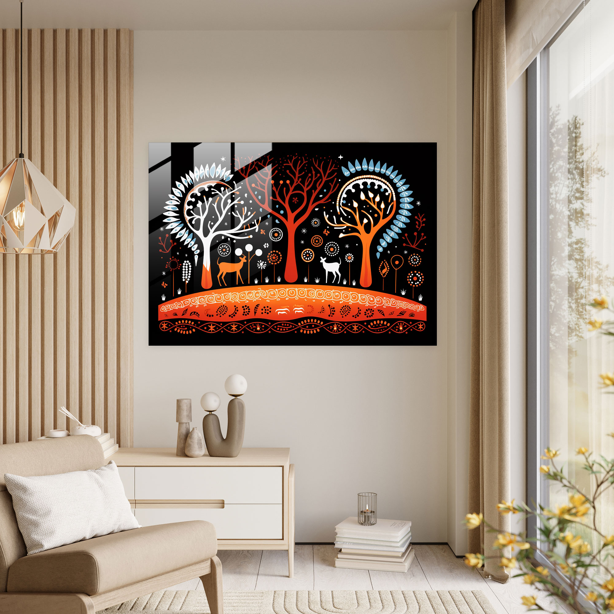Indigenous Australian Inspired Glass Wall Art - Aborginal, Ancestral Spirits, Aboriginal, Glass Art
