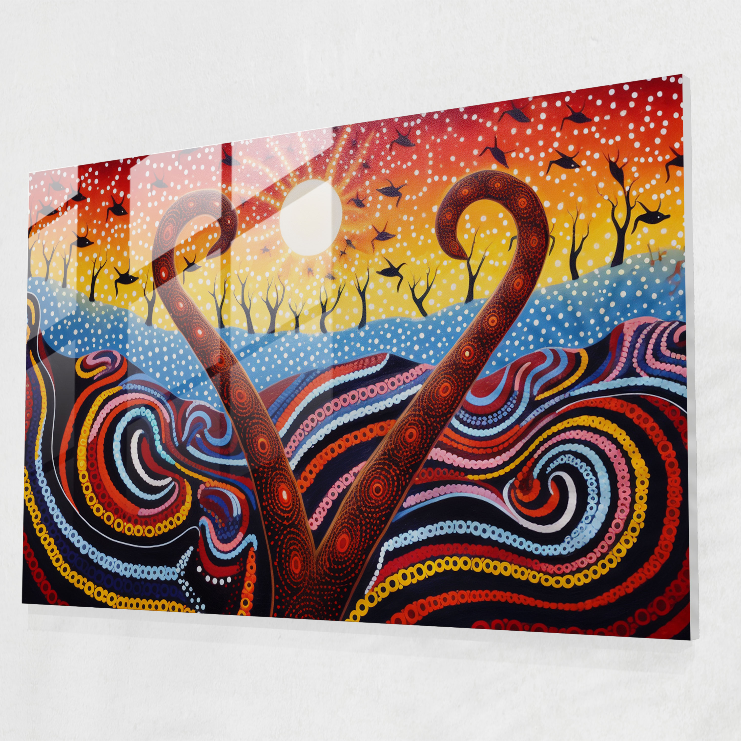 Traditional Aboriginal Rainbow Serpent Glass Print - Aborginal, Glass Wall Art, Wall Decoration, Traditional Aboriginal Artwork