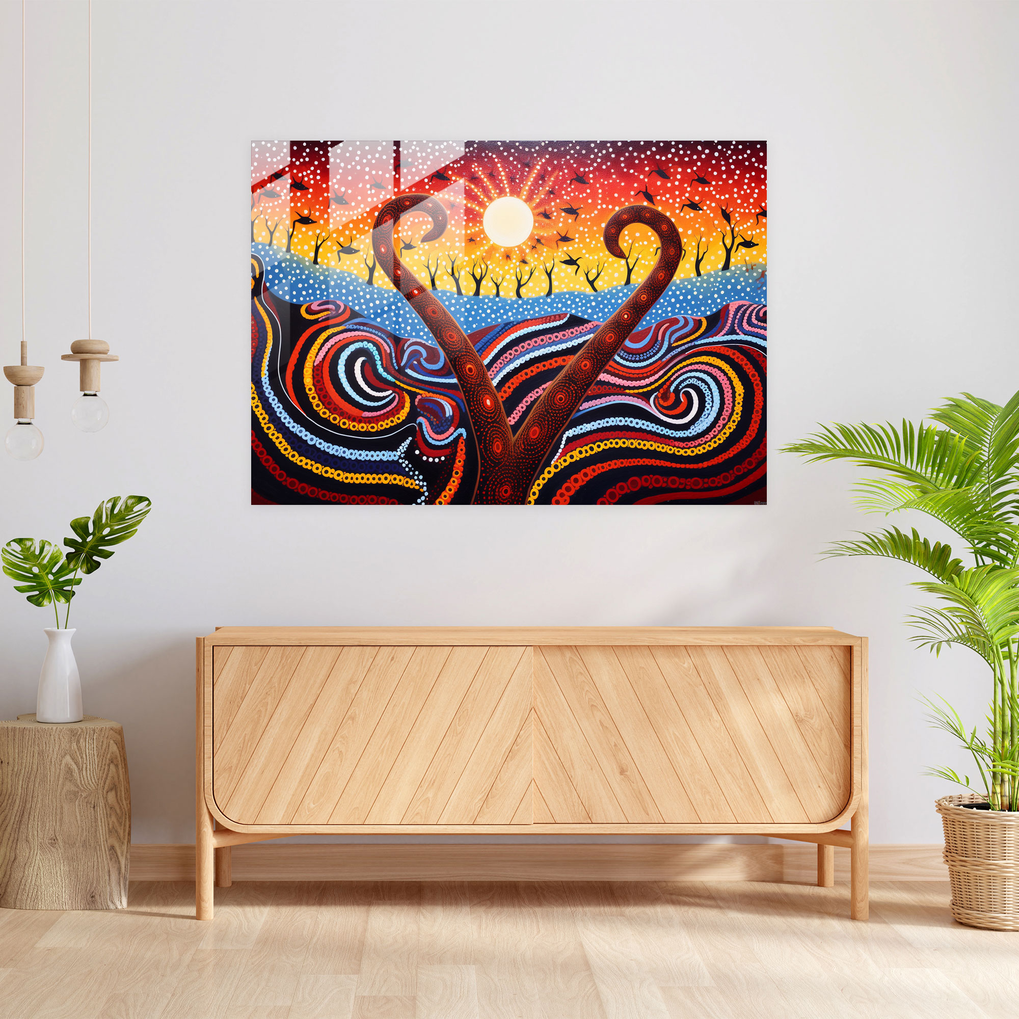 Traditional Aboriginal Rainbow Serpent Glass Print - Aborginal, Glass Wall Art, Wall Decoration, Traditional Aboriginal Artwork