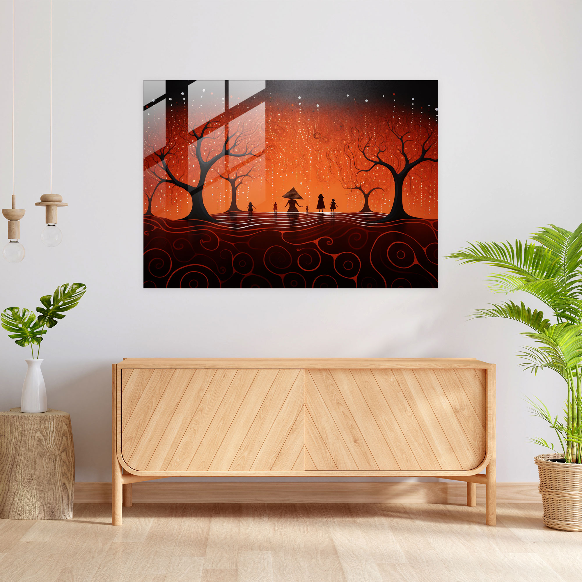 Dreamtime Inspired Aboriginal Glass Print - Aborginal, Wall Decoration, Ancestral Spirits, Aboriginal