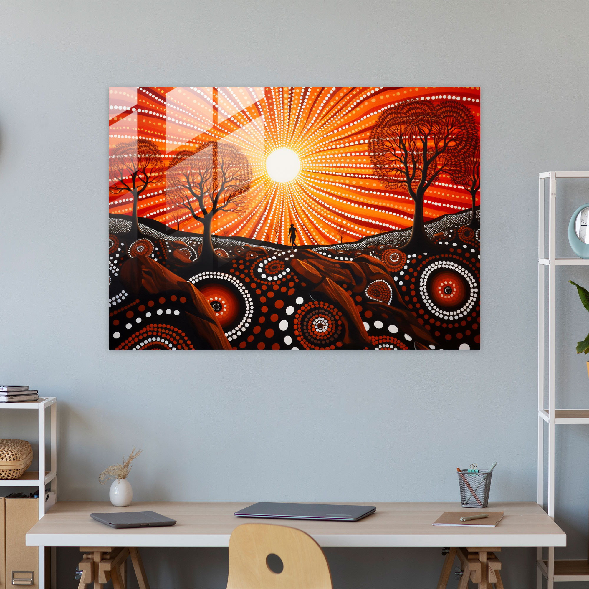 Yerli Avustralya Sanat Cam Tablosu - Aborjin Duvar Dekorasyonu Dreamtime Yerli Avustralya Sanatı