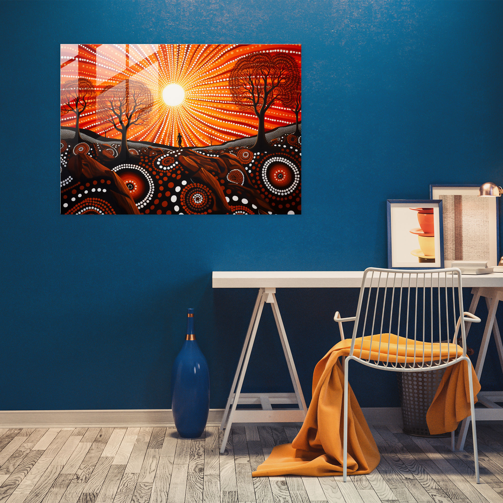 Yerli Avustralya Sanat Cam Tablosu - Aborjin Duvar Dekorasyonu Dreamtime Yerli Avustralya Sanatı
