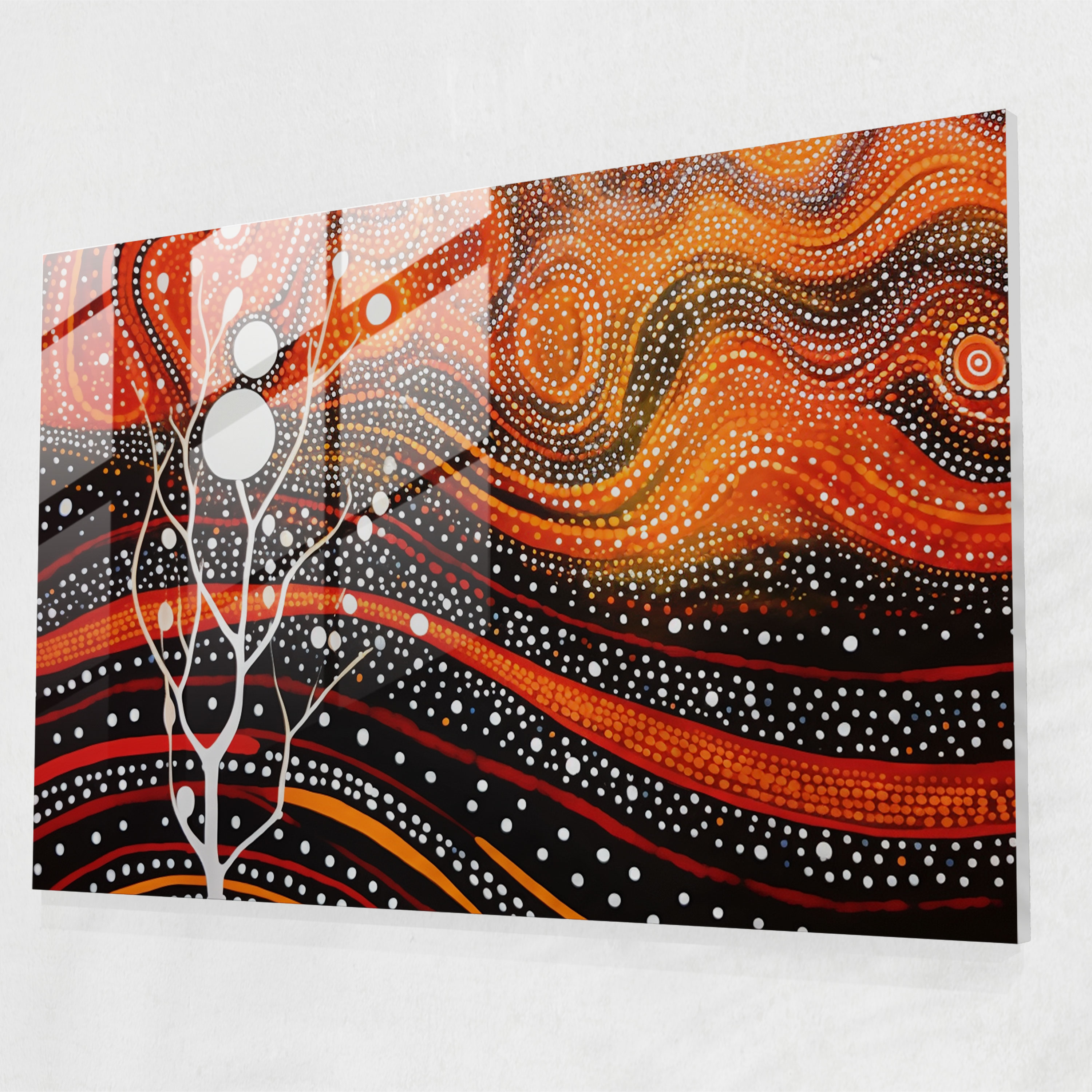 Contemporary Aboriginal Dot Painting Glass Print - Aborginal, Glass Art, Land, Contemporary