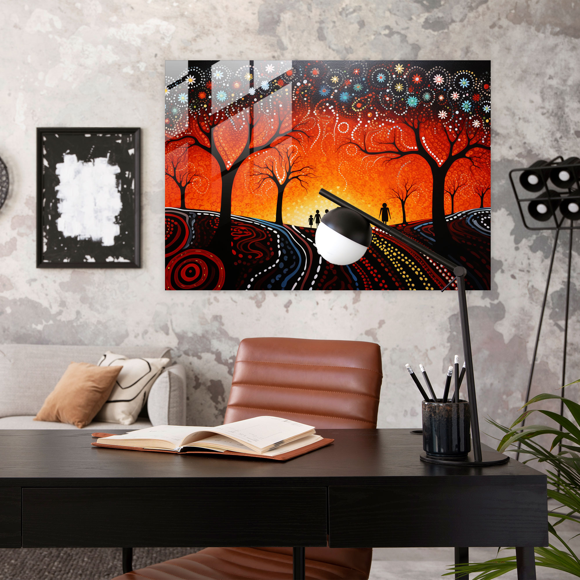 Aboriginal Glass Print - Dreamtime Story - Aborginal, Contemporary Artwork, Glass Print, Glass Art