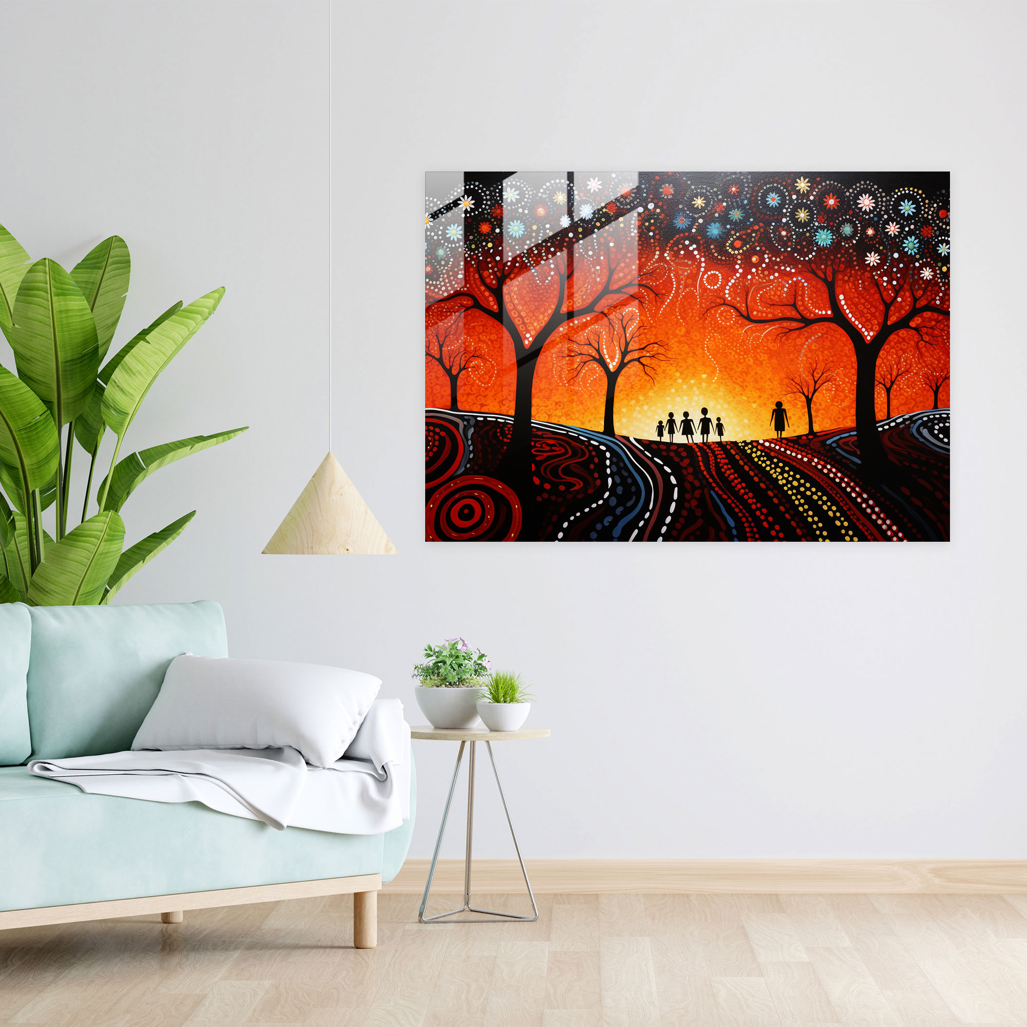 Aboriginal Glass Print - Dreamtime Story - Aborginal, Contemporary Artwork, Glass Print, Glass Art