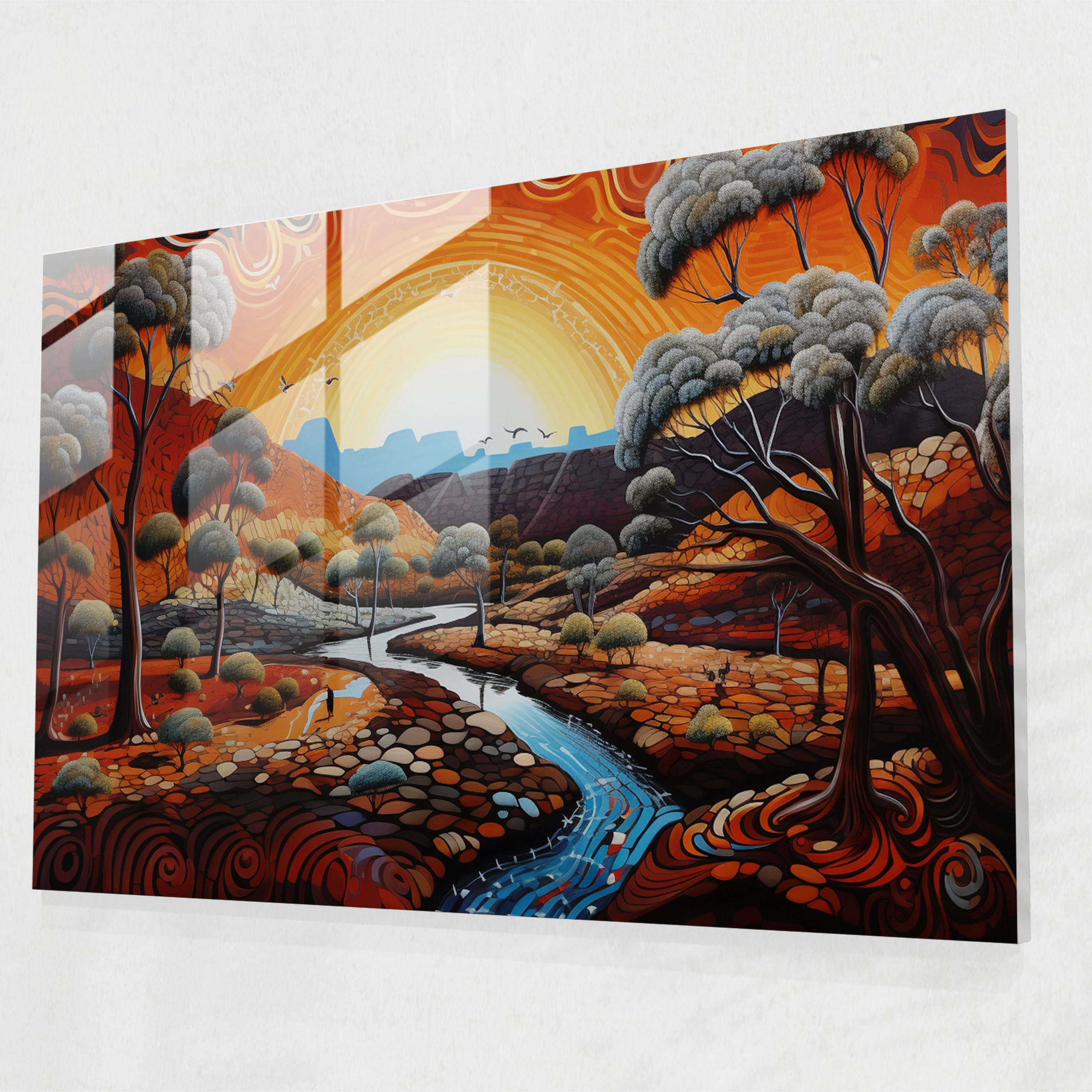 Aboriginal Glass Print - Sacred Sites - Aborginal, Home Decoration, Glass Print, Scenic Landscape