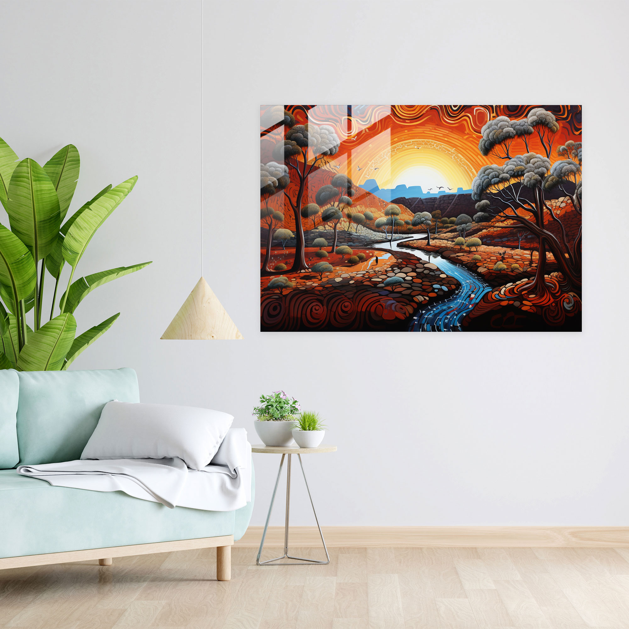 Aboriginal Glass Print - Sacred Sites - Aborginal, Home Decoration, Glass Print, Scenic Landscape