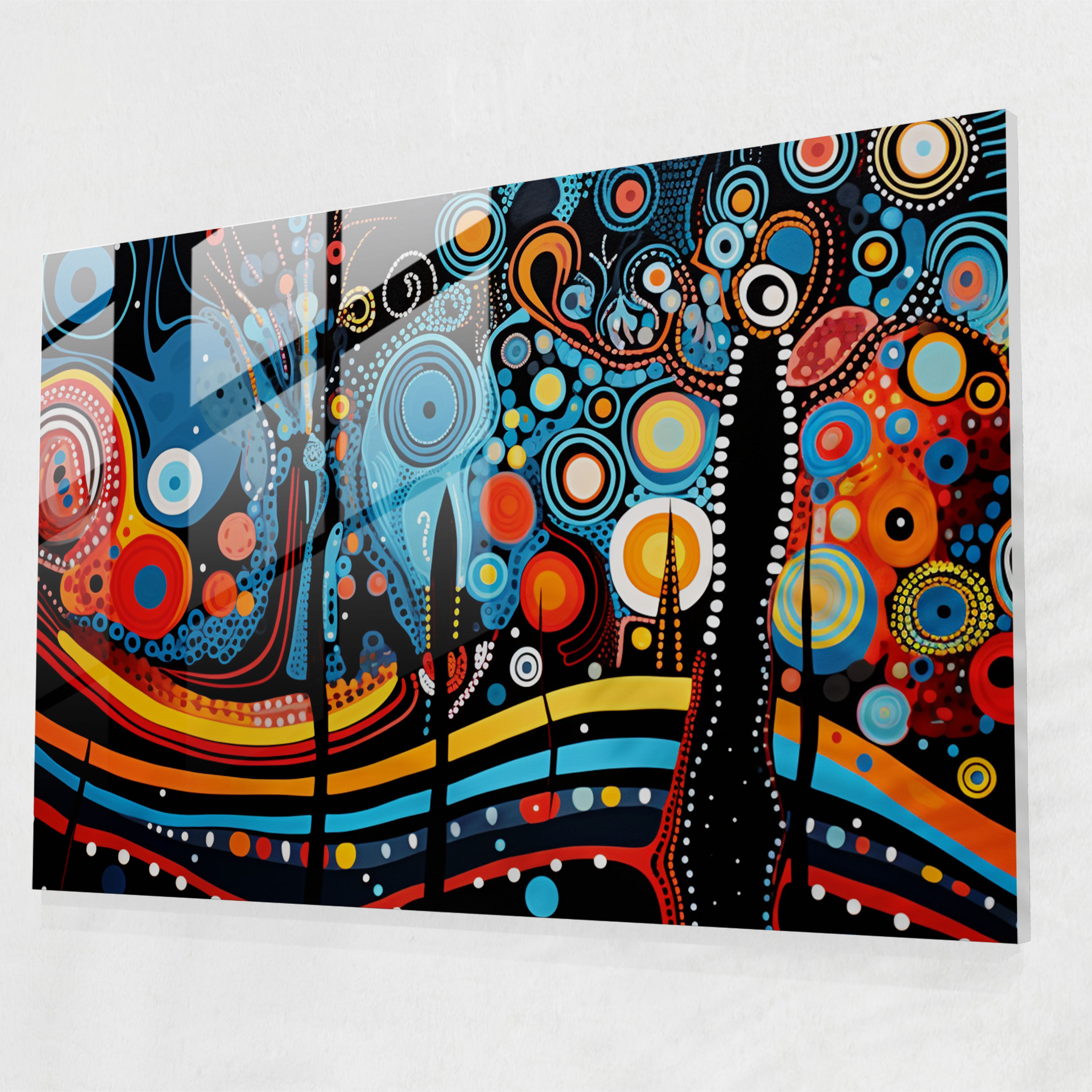 Contemporary Aboriginal Glass Print - Aborginal, Interpretation, Cultural Symbols, Traditional Styles