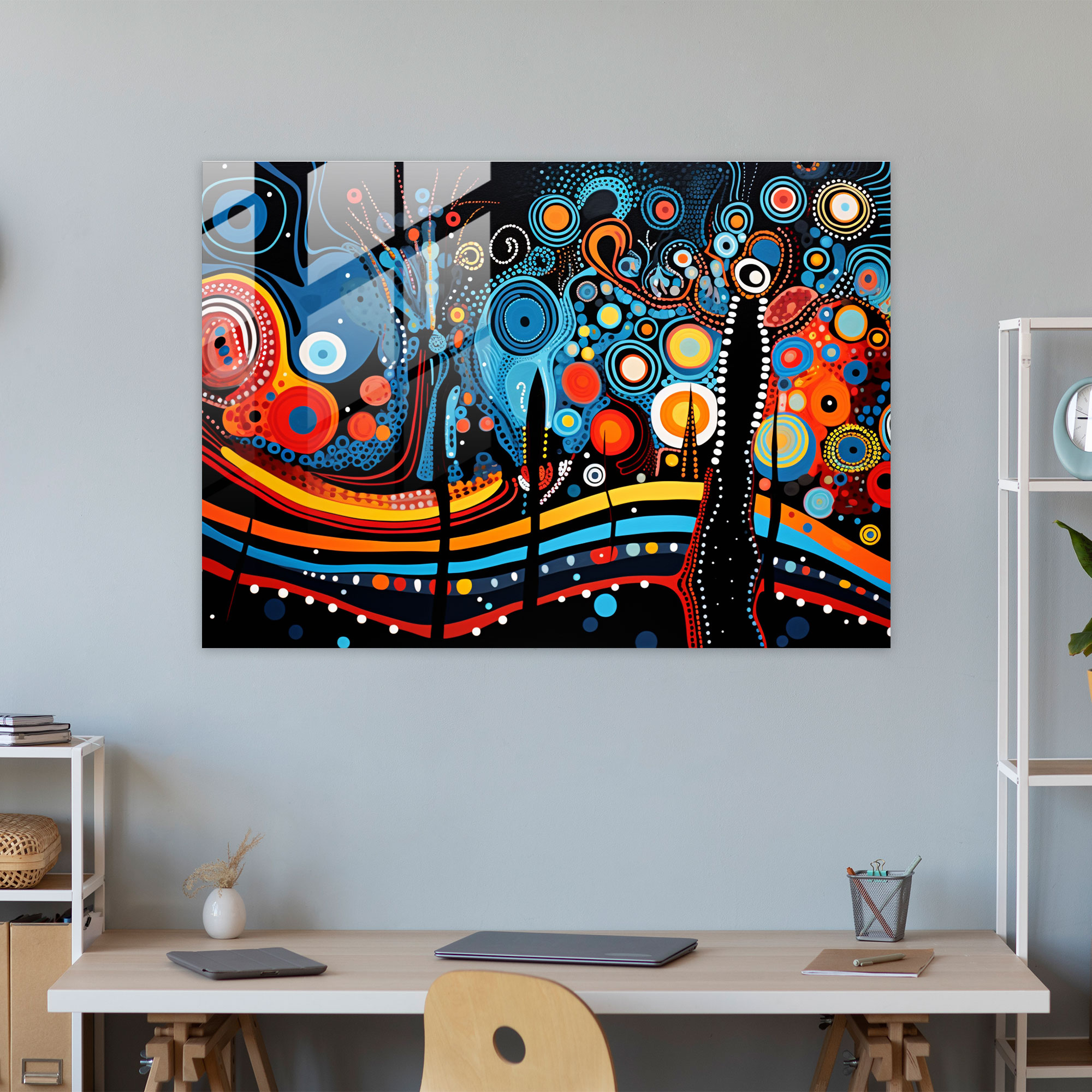 Contemporary Aboriginal Glass Print - Aborginal, Interpretation, Cultural Symbols, Traditional Styles