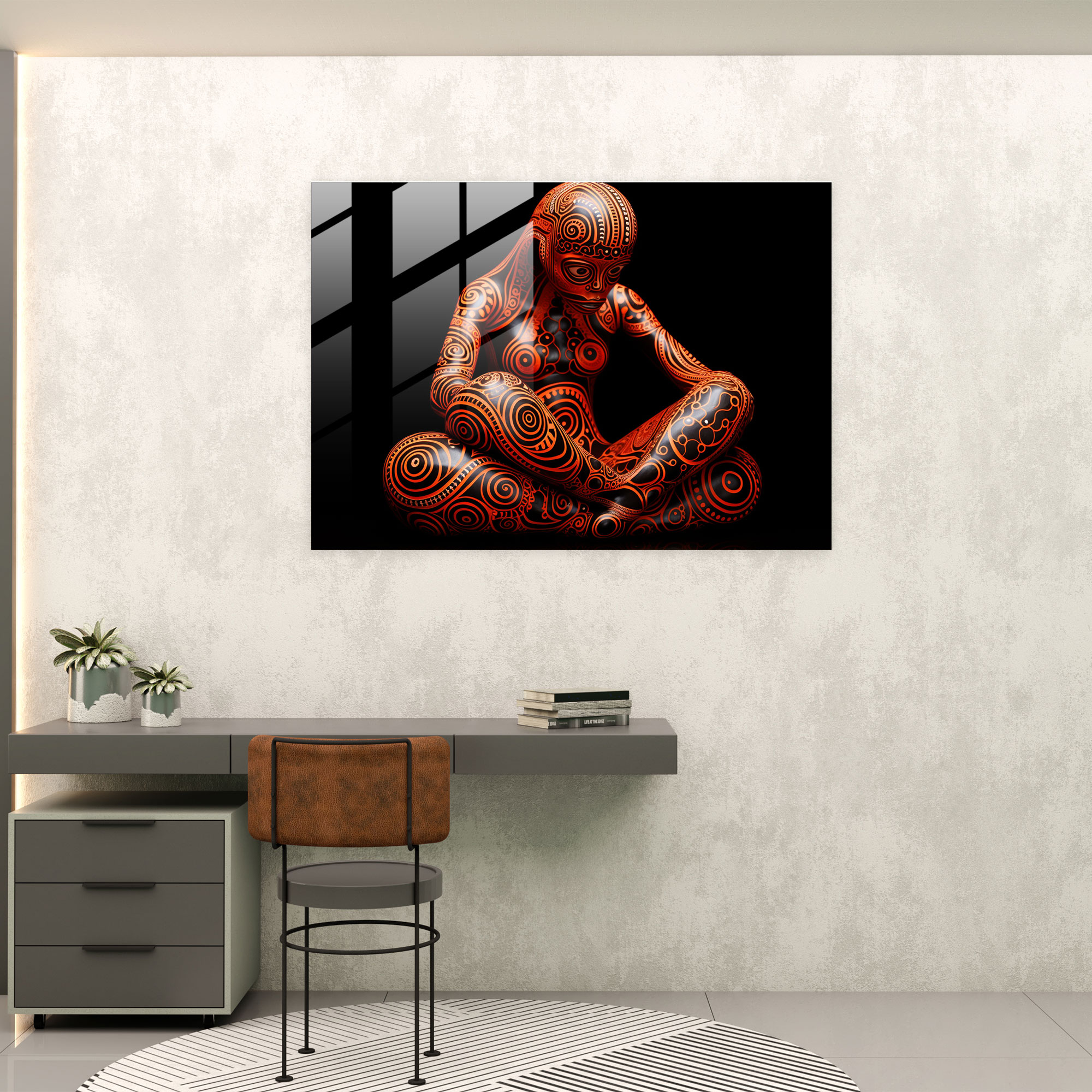 Aboriginal Ceramic Sculpture Glass Wall Art - Aborginal, Intricate Body Paint Patterns, Glass Wall Art, Artistic Traditions