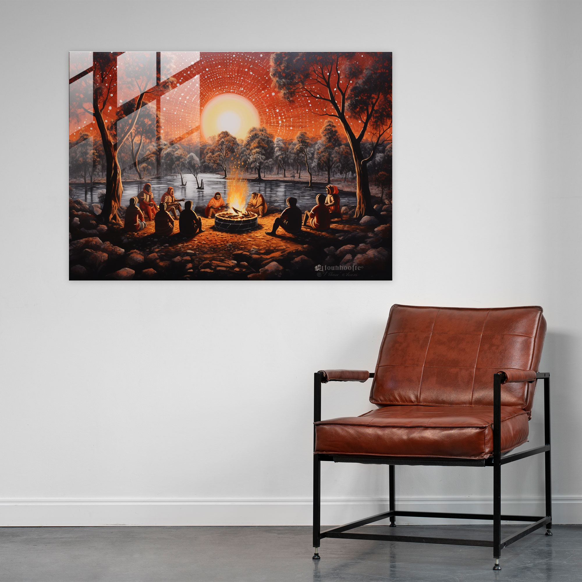 Aboriginal Glass Print - Gathering Around The Fire - Aborginal, Aboriginal, Glass Print, Wall Decoration