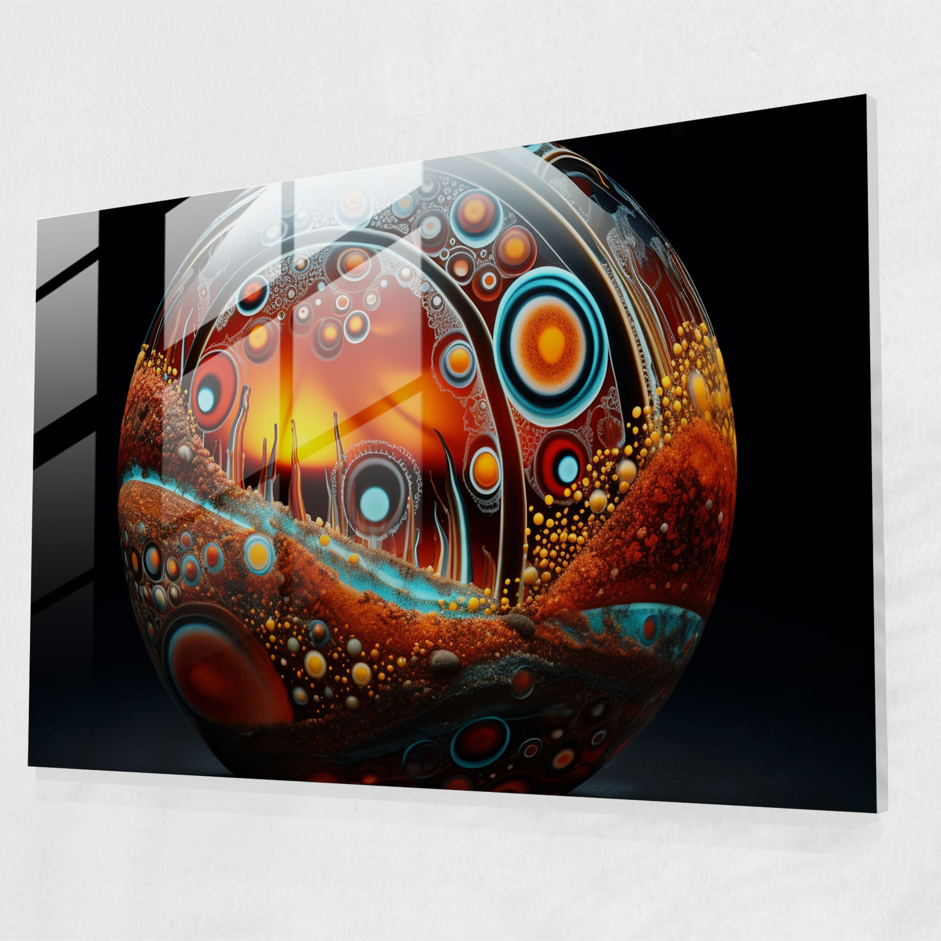 Aboriginal Glass Art - Surreal Fusion - Aborginal, Aboriginal Motifs, Glass Print, Abstract Elements