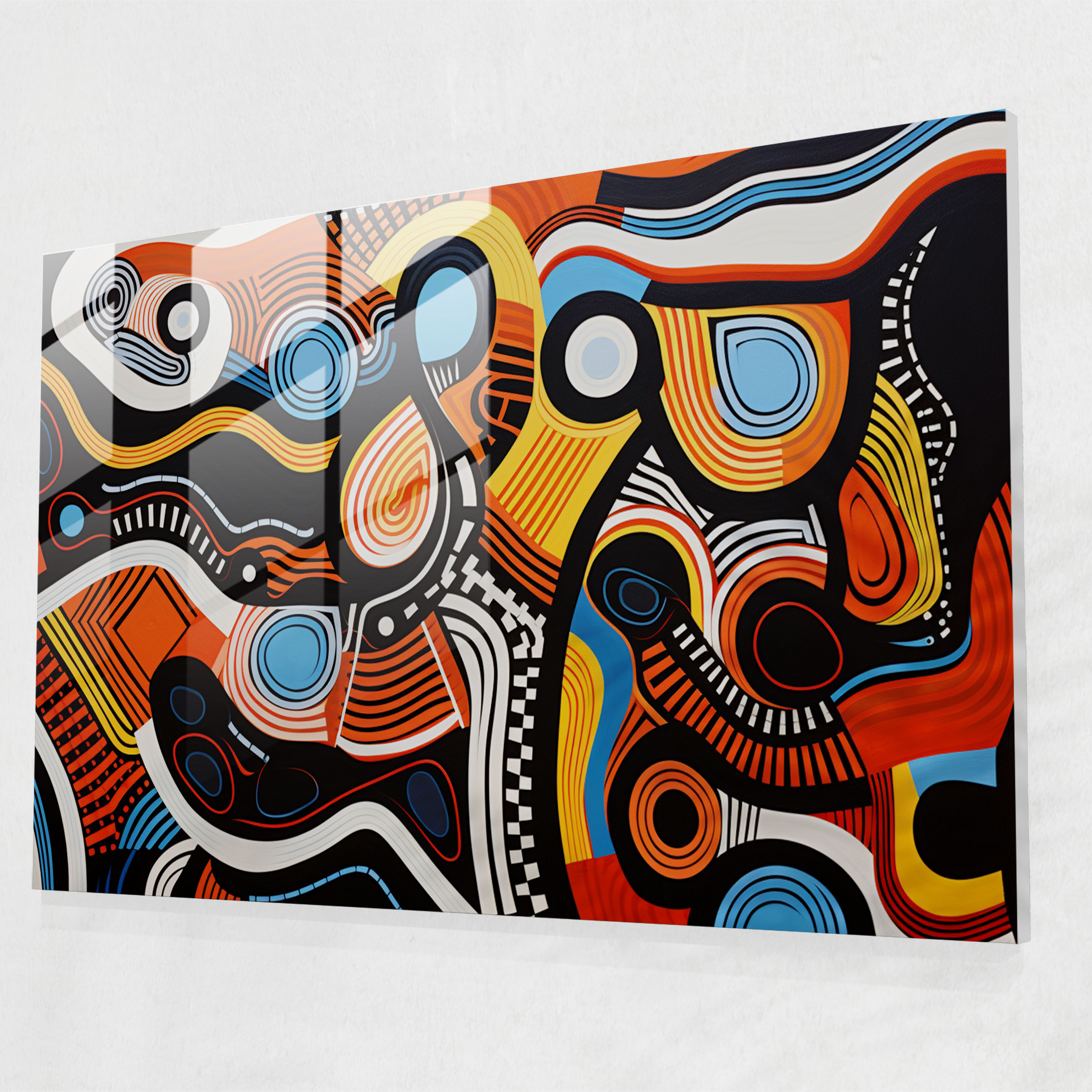 Aboriginal Glass Print: Bold Dreamtime Story - Aborginal, Glass Wall Art, Dreamtime Story, Contemporary Artwork