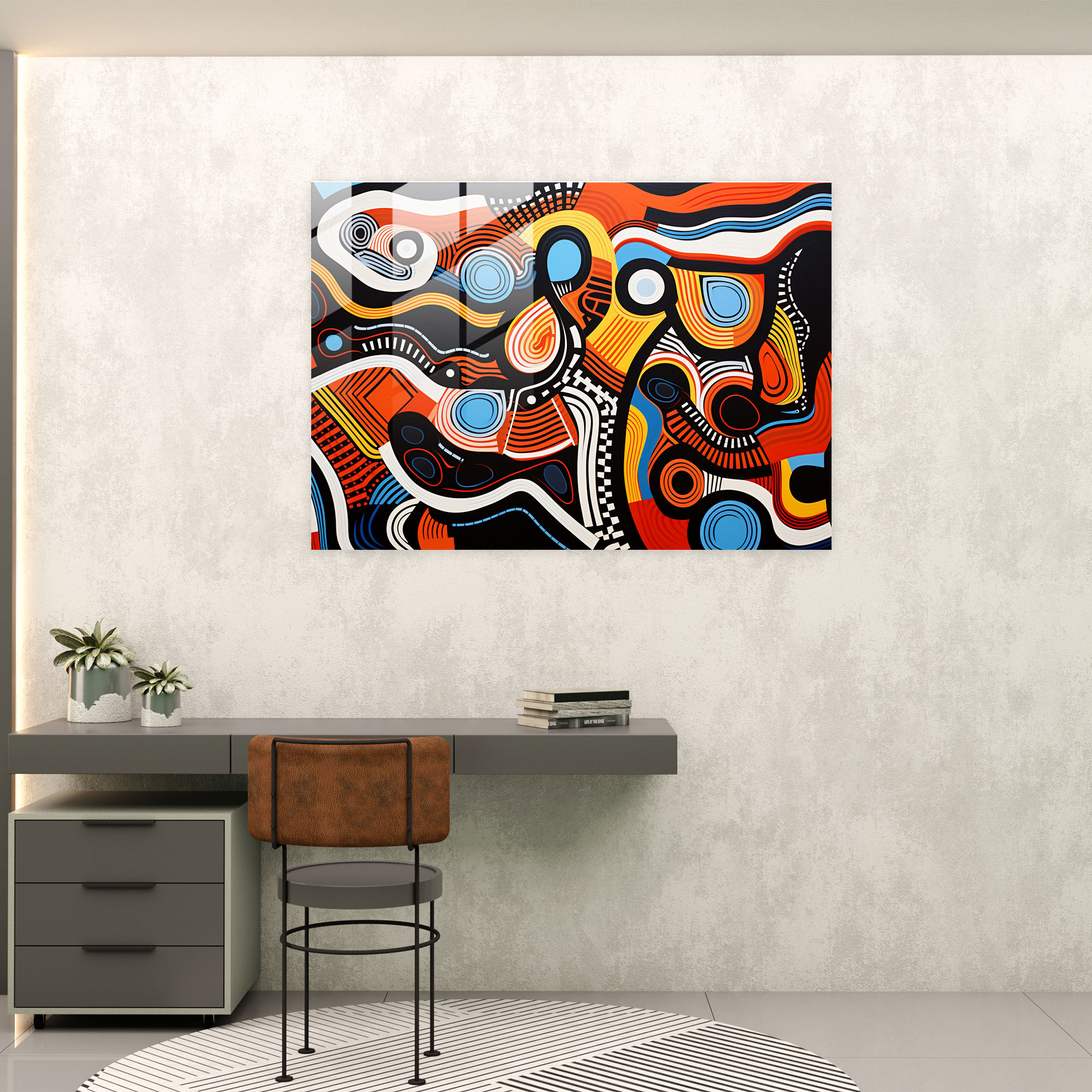 Aboriginal Glass Print: Bold Dreamtime Story - Aborginal, Glass Wall Art, Dreamtime Story, Contemporary Artwork
