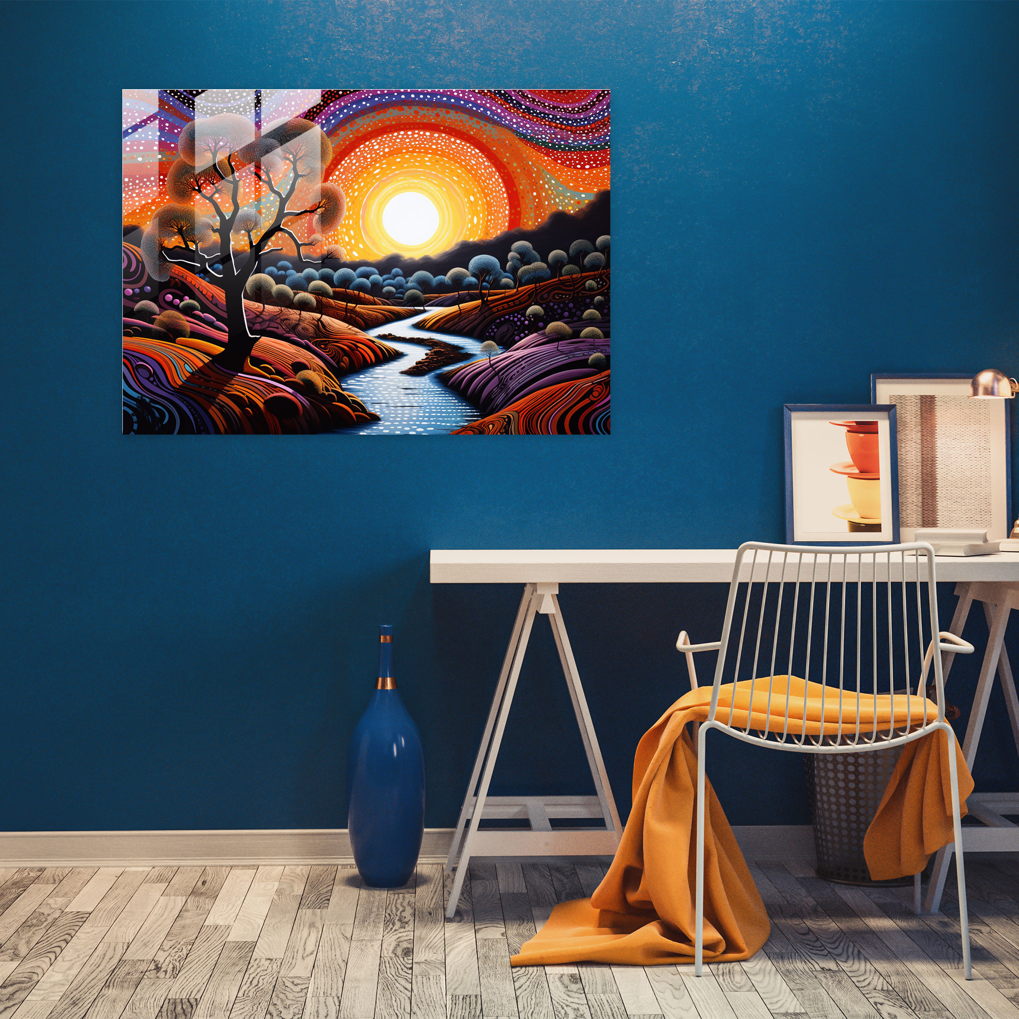 Aboriginal Glass Print: Surreal Landscape - Aborginal, Modern Art, Vivid Colors, Surreal Landscape