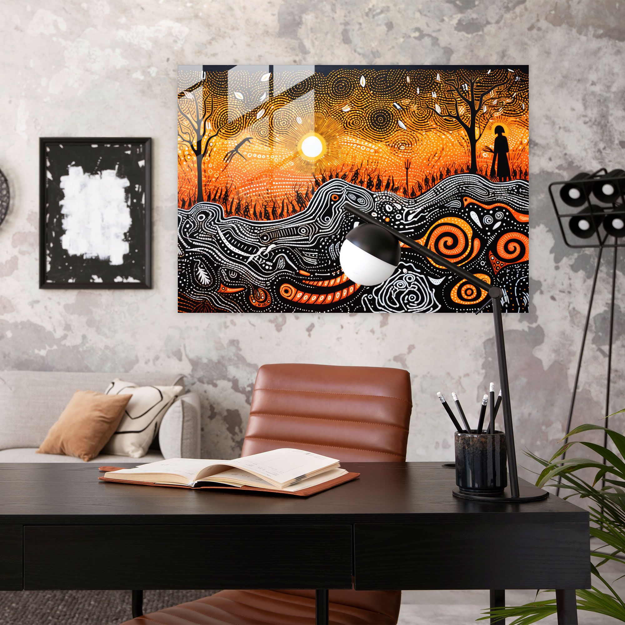 Aboriginal Glass Print: Intricate Line Work - Aborginal, Aboriginal, Traditional Storytelling, Intricate Line Work