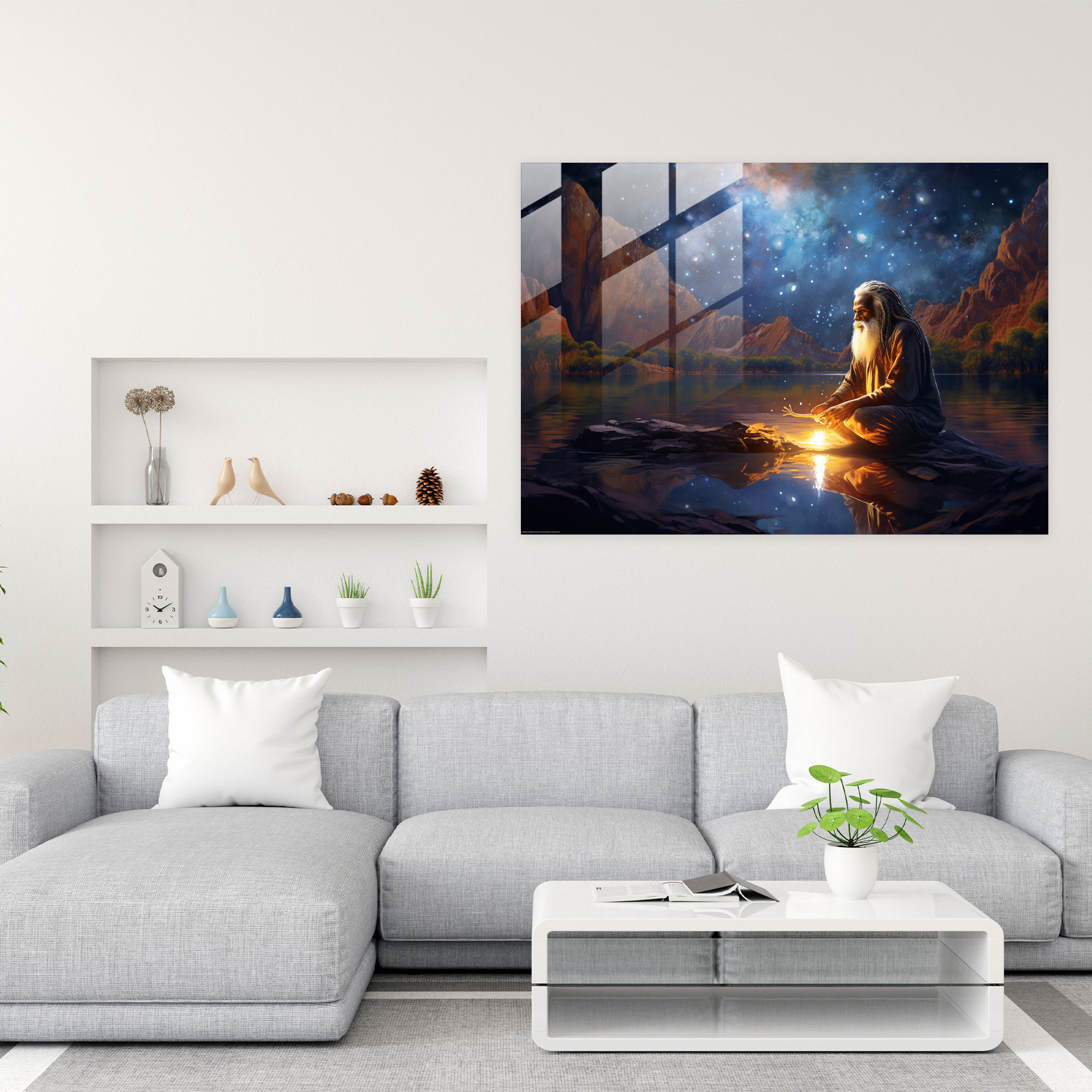 Aboriginal Glass Art: Starlit Tranquility - Aborginal, Starlit Night Sky, Wall Decoration, Aboriginal
